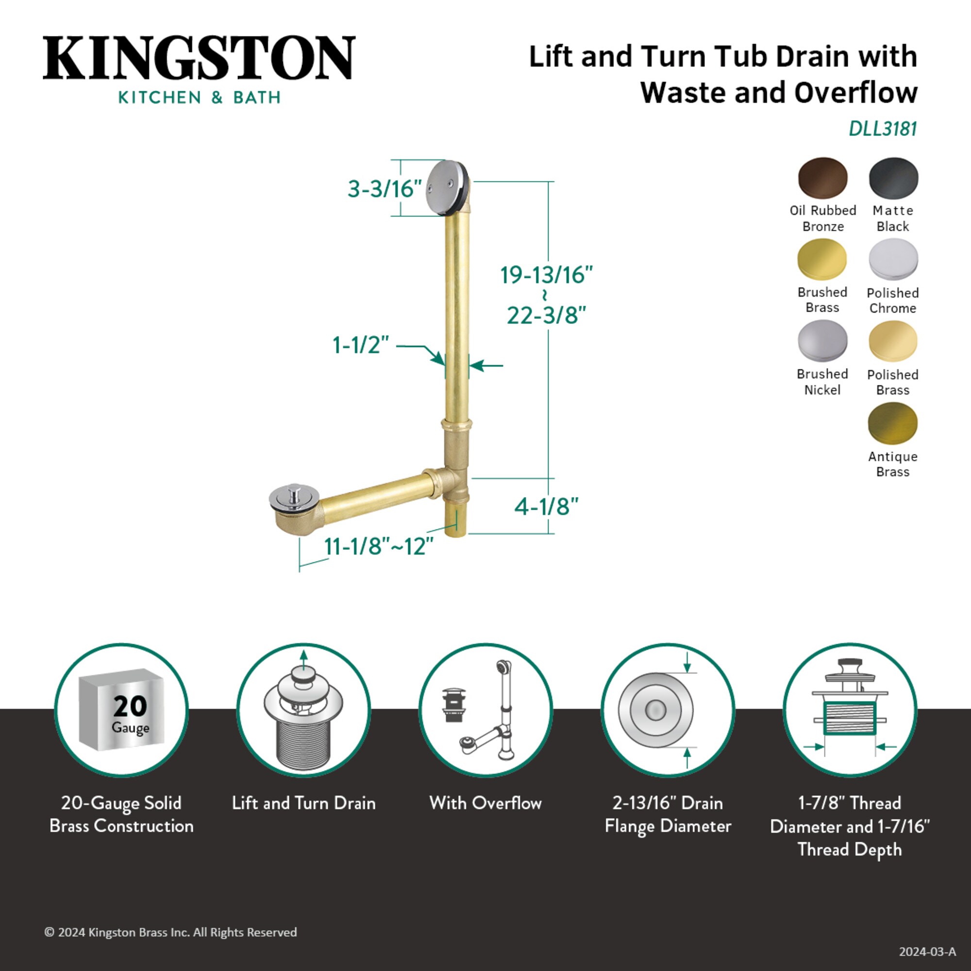 Kingston Brass WLDLL3188 Tub-Drain - View #2
