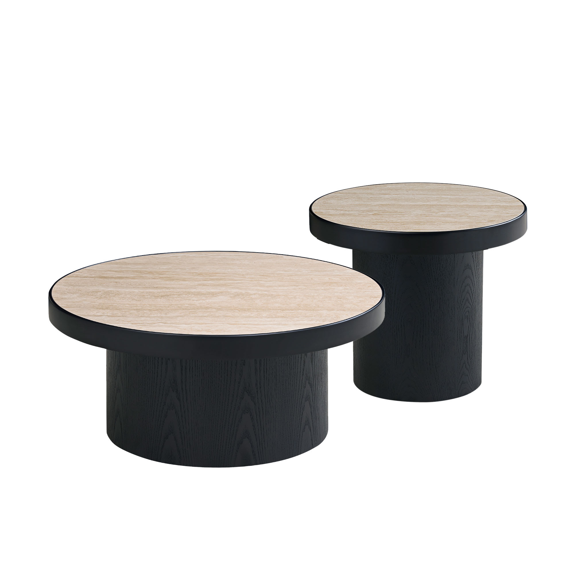 Vynxaria  Set of 2 MDF Round Coffee Tables Sintered Stone Tabletop for Living Room Apartment Leisure Area