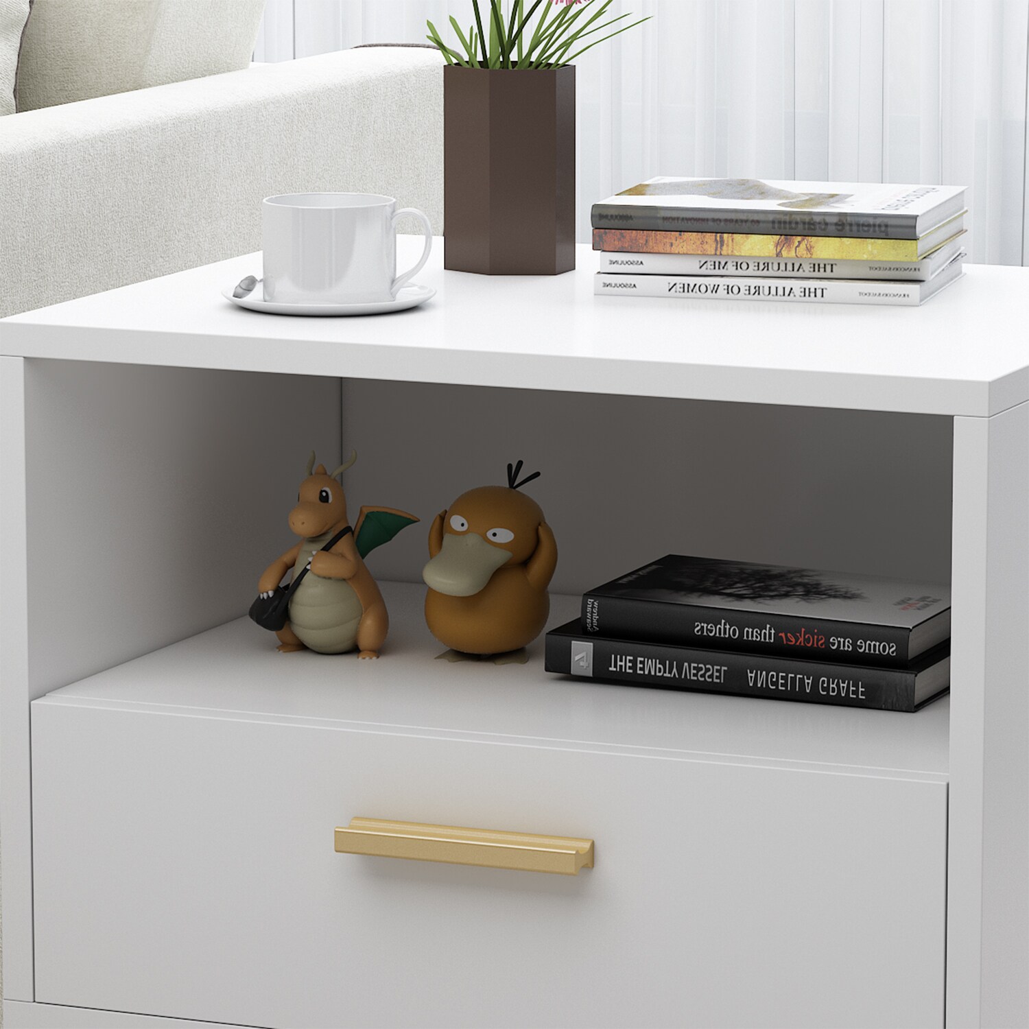 FUFU&GAGA 2-Drawer White Nightstands with Metal Legs and Open Shelf, Side  Table Bedside Table 15.7 in. D x 19.6 in. W x 21.6 in. H KF210123-04-xin 