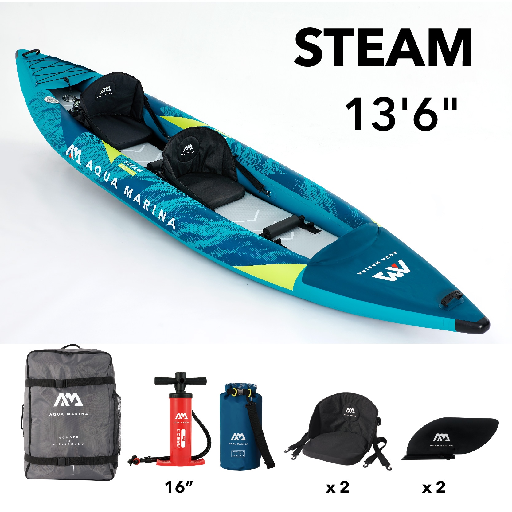 Aqua Marina ST-412 Steam Sit-on-top 2 Person 13.5-Feet PVC Kayak