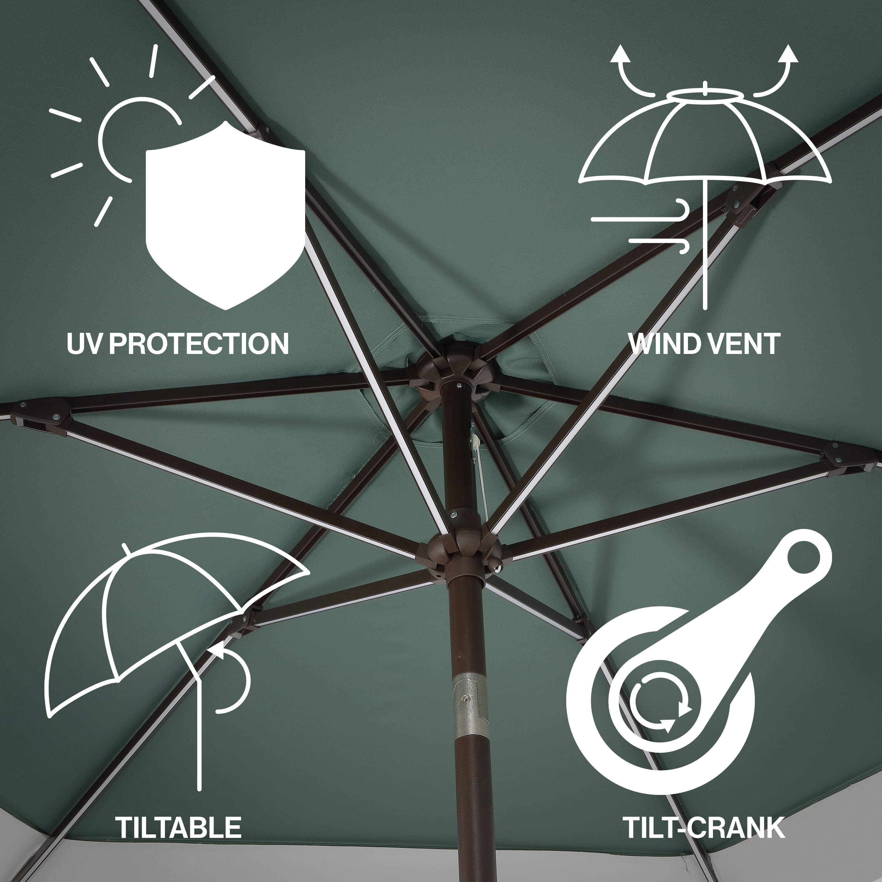 Spencer 9 ft. Green and White Aluminum Coastal Patio Umbrella with LED Lights