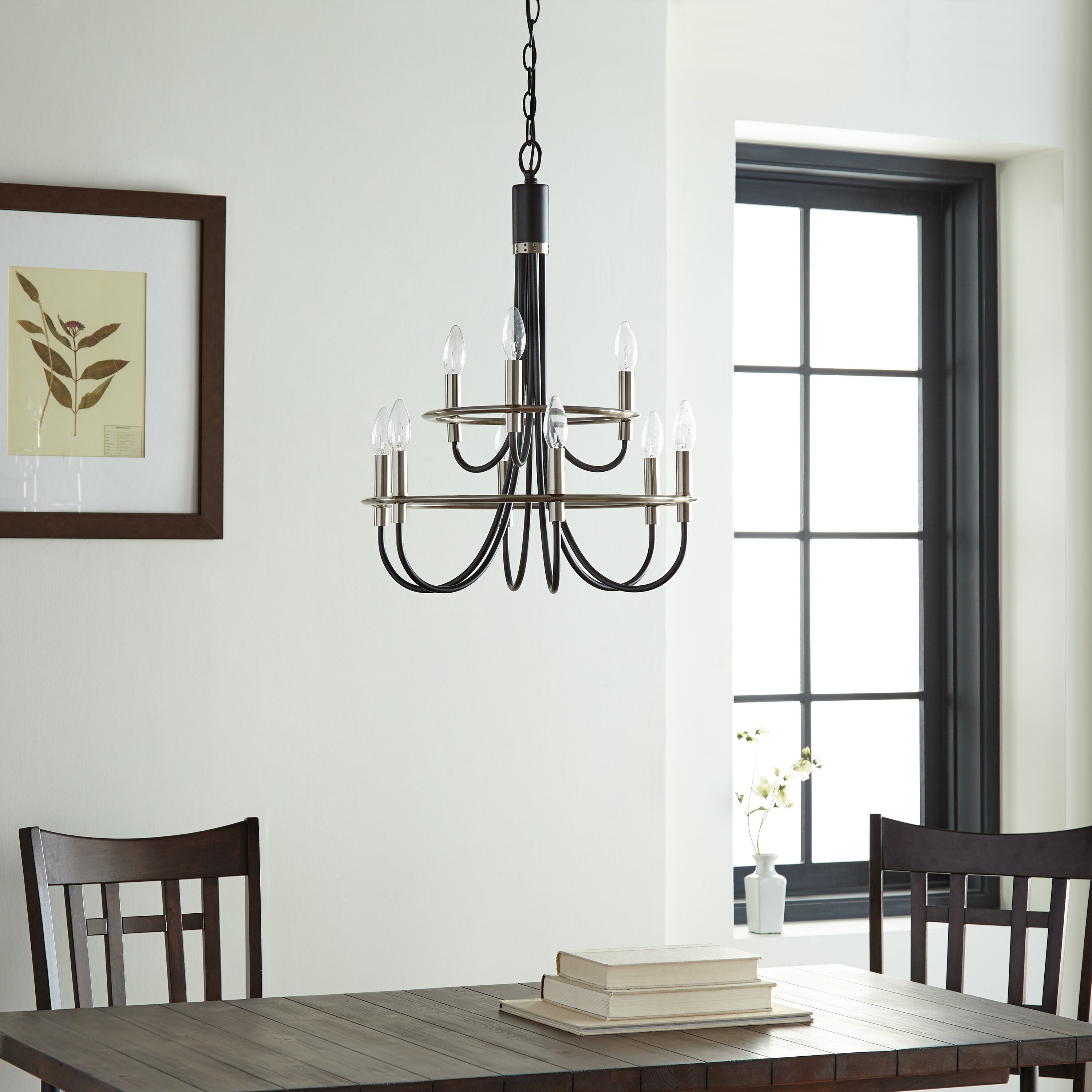 Scott Living Fillmore 9-Light Matte Black/Brushed Nickel Transitional  Chandelier In The Chandeliers Department At