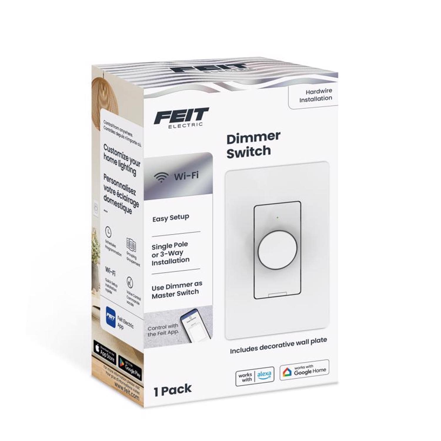 Feit Electric Feit White Rotary Smart-Enabled Dimmer Switch 1 pk