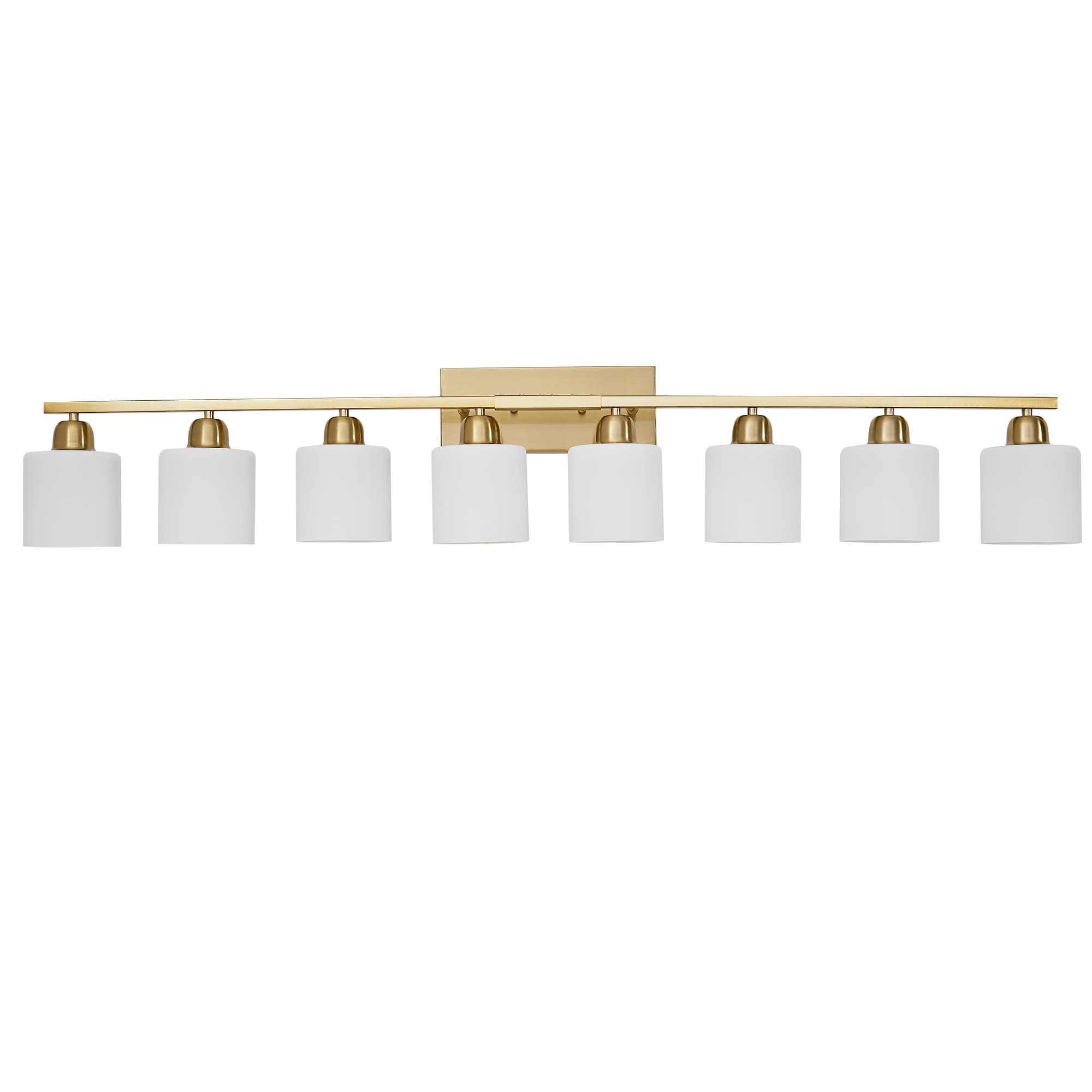 DAKAFUL 51.6-in 8-Light Gold Modern Bathroom Vanity Light Fixture Over Mirror with White Glass Shades for Mirror Kitchen Living Room Hallway Cabinet Porch