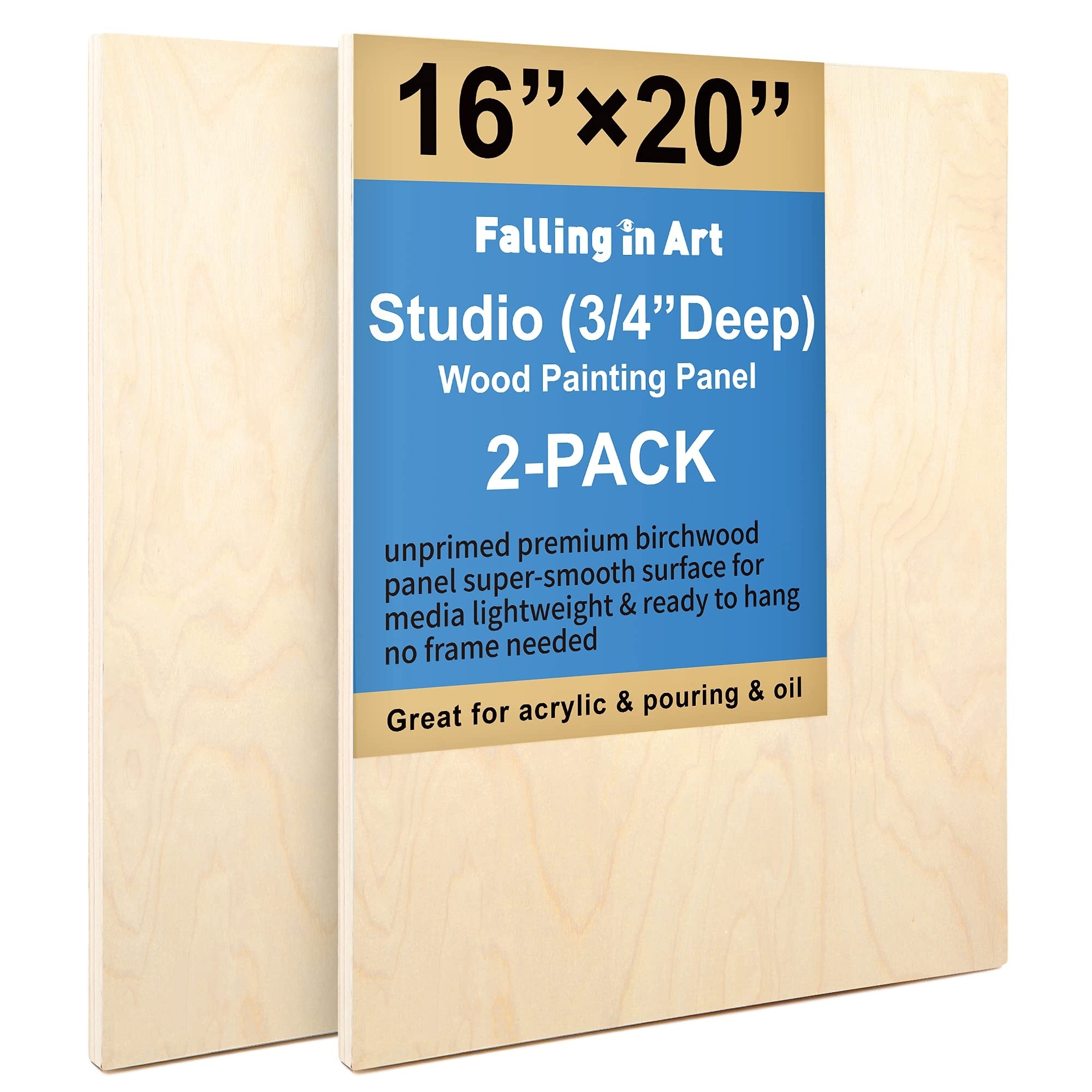 Etokfoks  Canvas Panels Kit 2 Pack 16x20 in 3 4 in Deep Unfinished Birch Wood for Painting and Craft