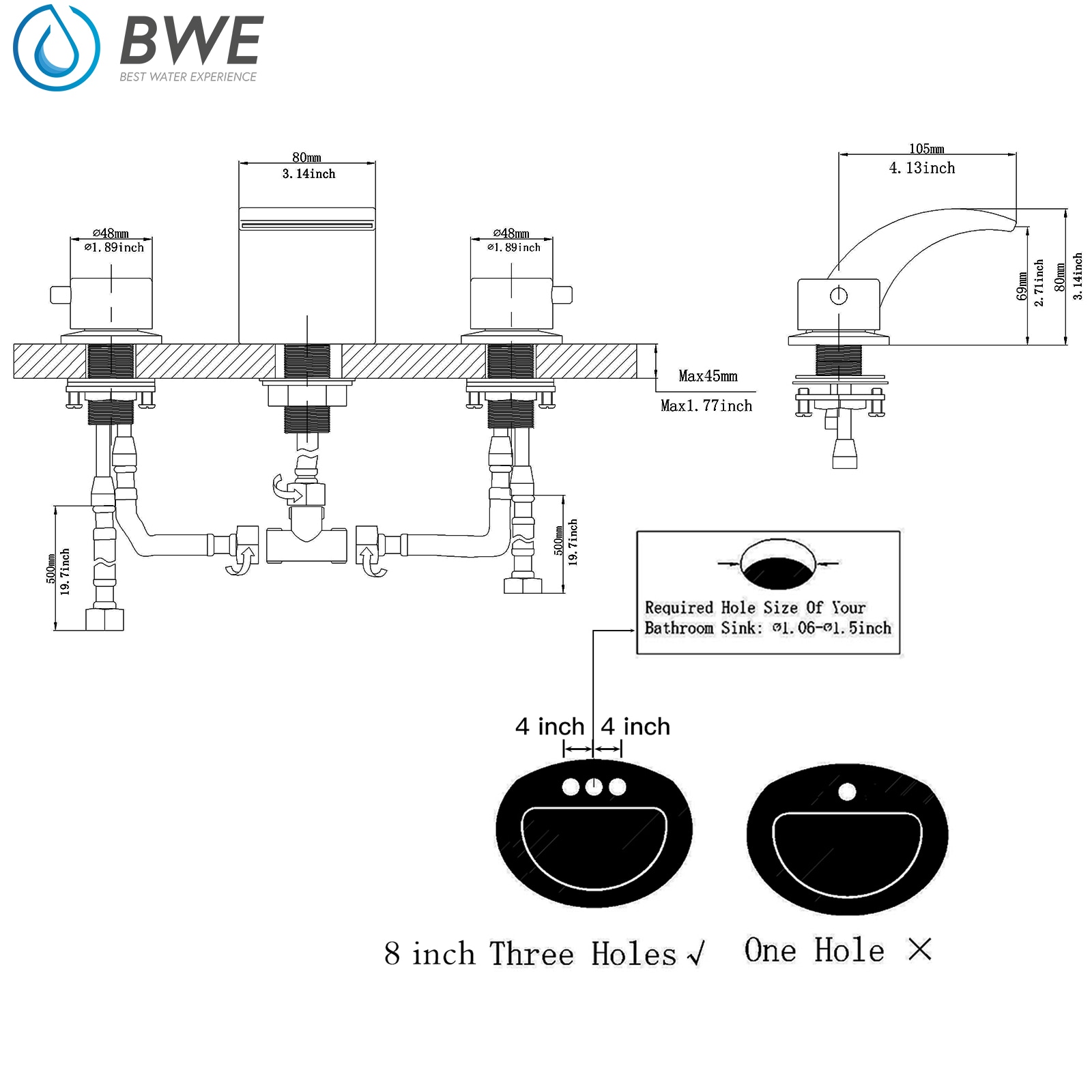 BWE Brushed Nickel Widespread 2-Handle Waterfall Bathroom Sink Faucet A ...