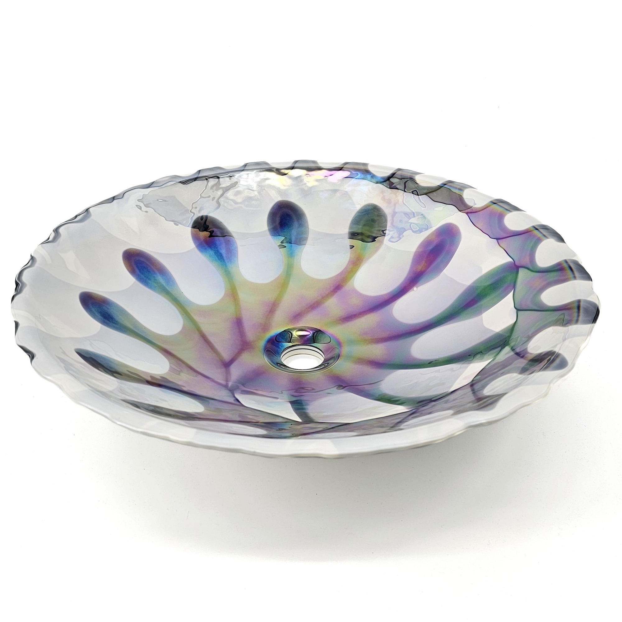 Ruvati RVB3035 Murano Glass Drop-in Round Modern Spira Luxe Pearl White Bathroom Sink ( 20.5-in x 20.5-in )
