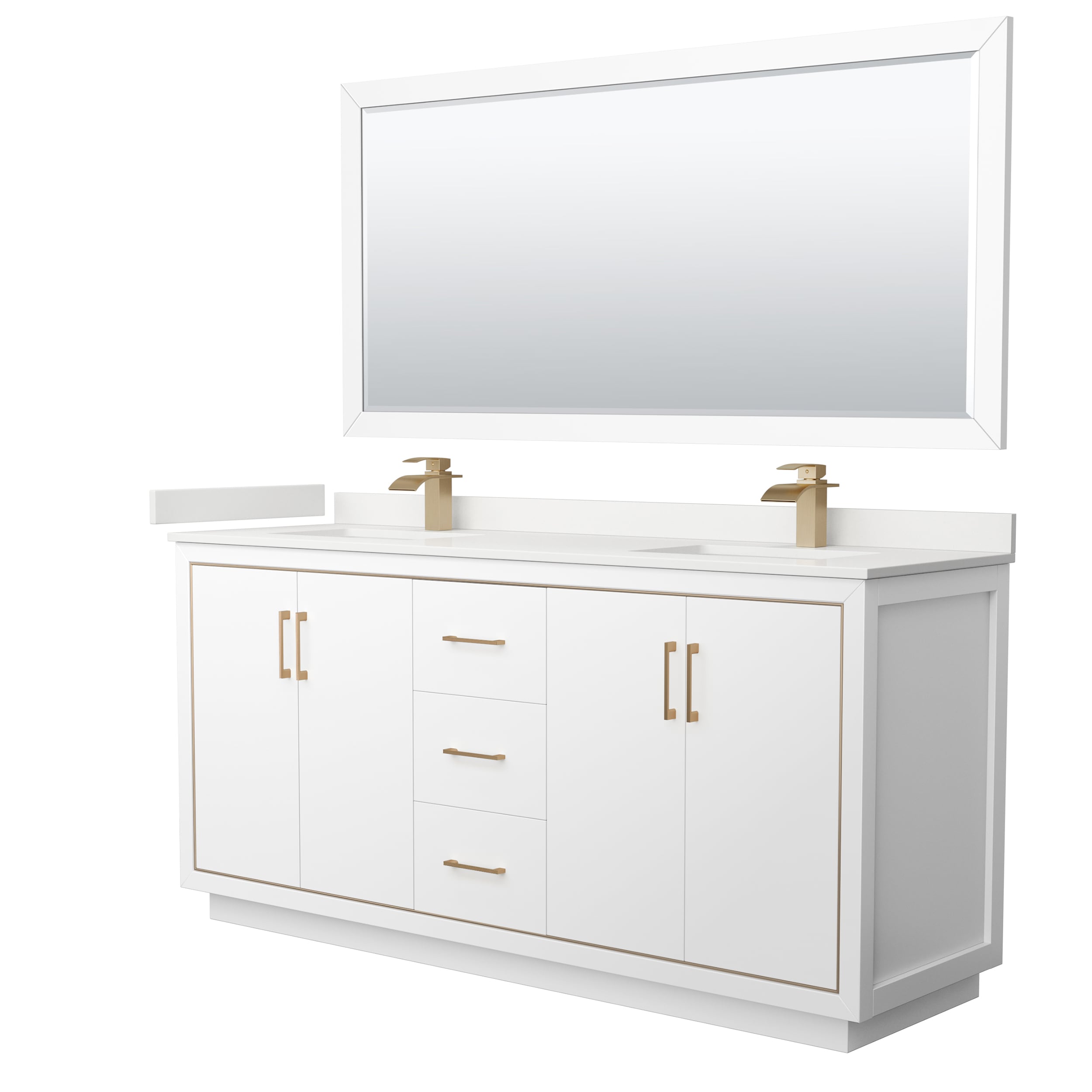 Wyndham Collection WCF111172DWZWQUNSM70 Icon 72-in White Undermount Double Sink Bathroom Vanity with White Quartz Top (Mirror Included)