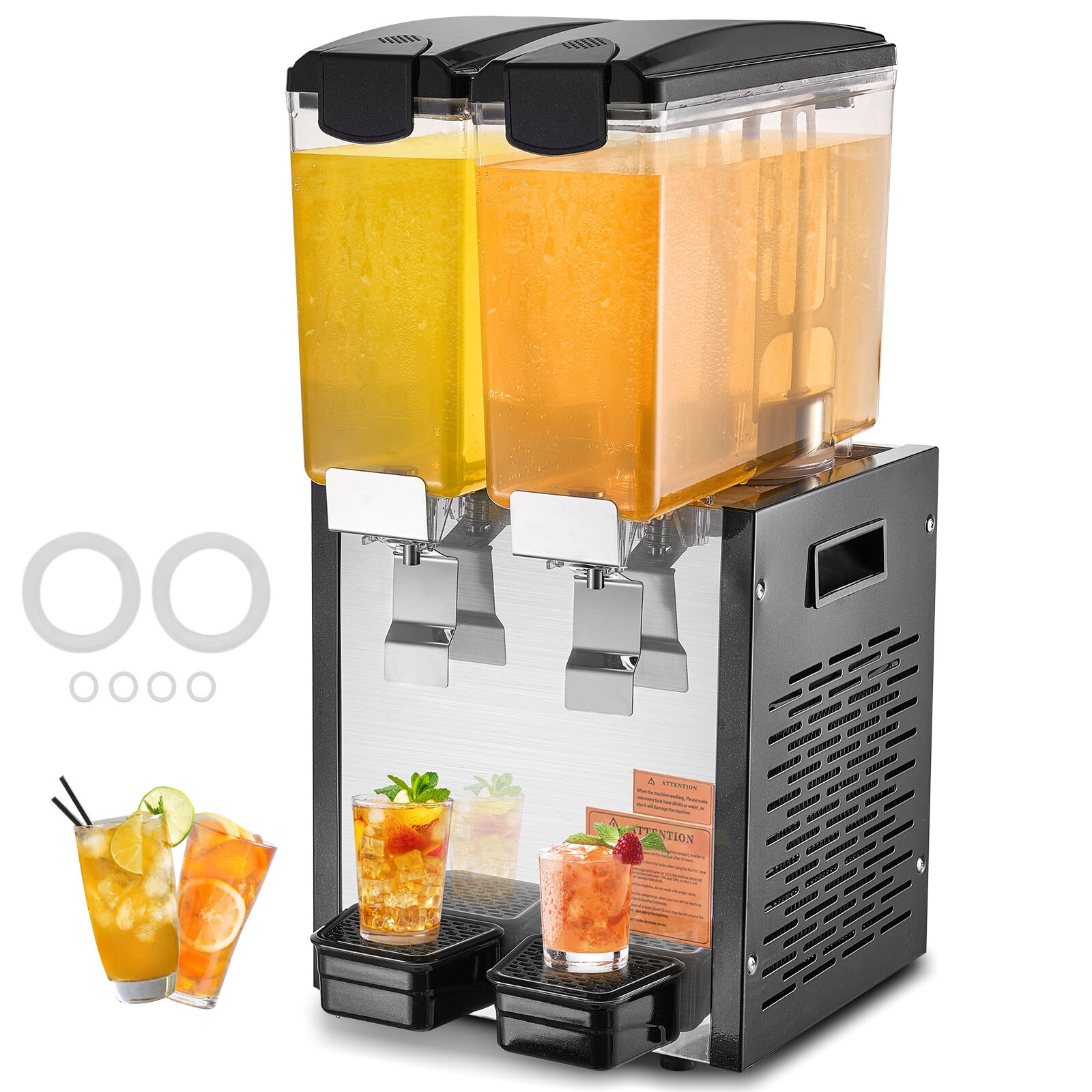 VEVOR SCSYYLJJBSJX06253V1 Commercial Beverage Dispenser 2 Tanks 10 L / 10.6 QT Per Tank Juice Dispenser 270W Stainless Steel Ice Tea Drink Machine with 45°F-54°F Cooling Temperature for Cold Drink Restaurant Bar Party