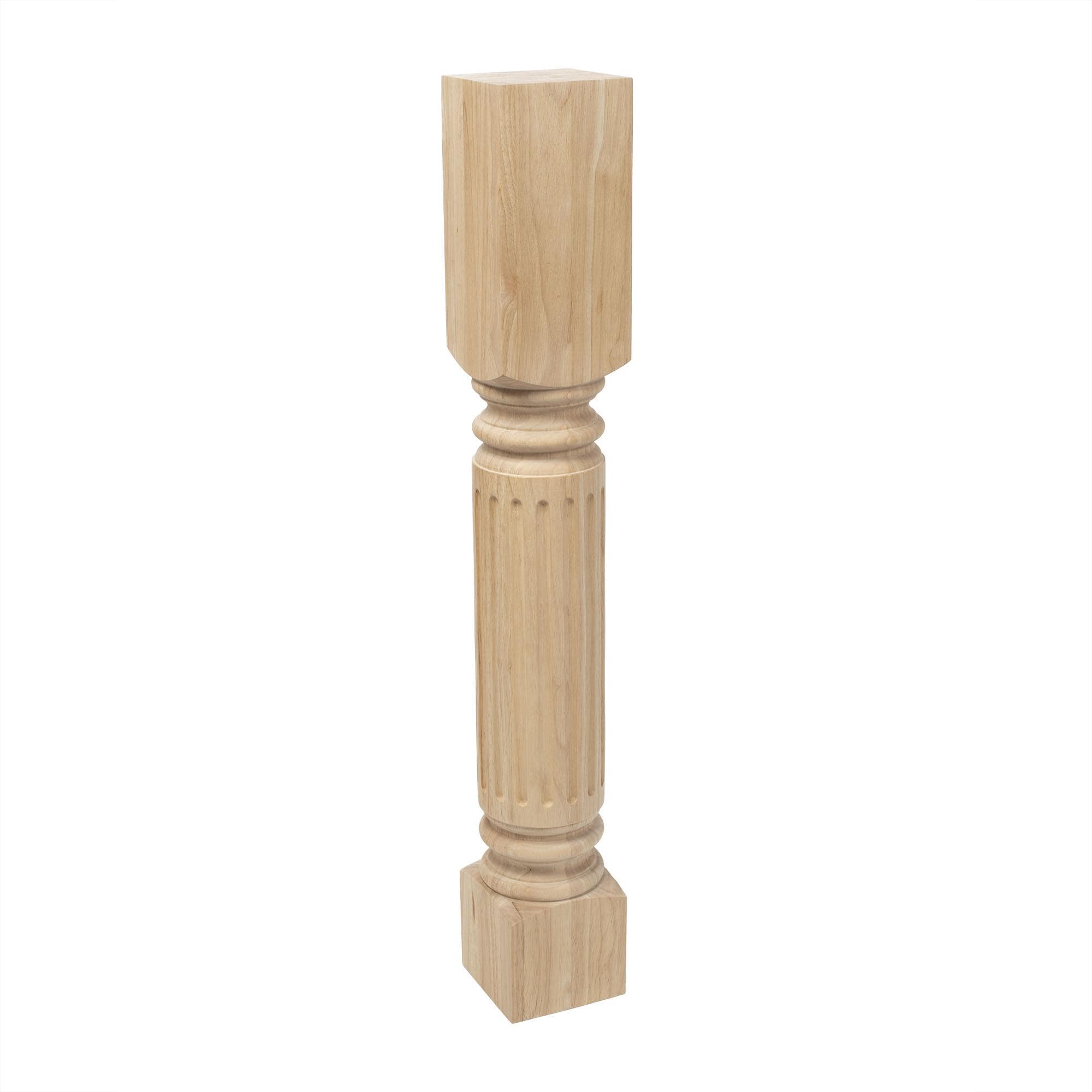 Unfinished Solid Rubberwood Fluted Kitchen Island Leg, 35.25"