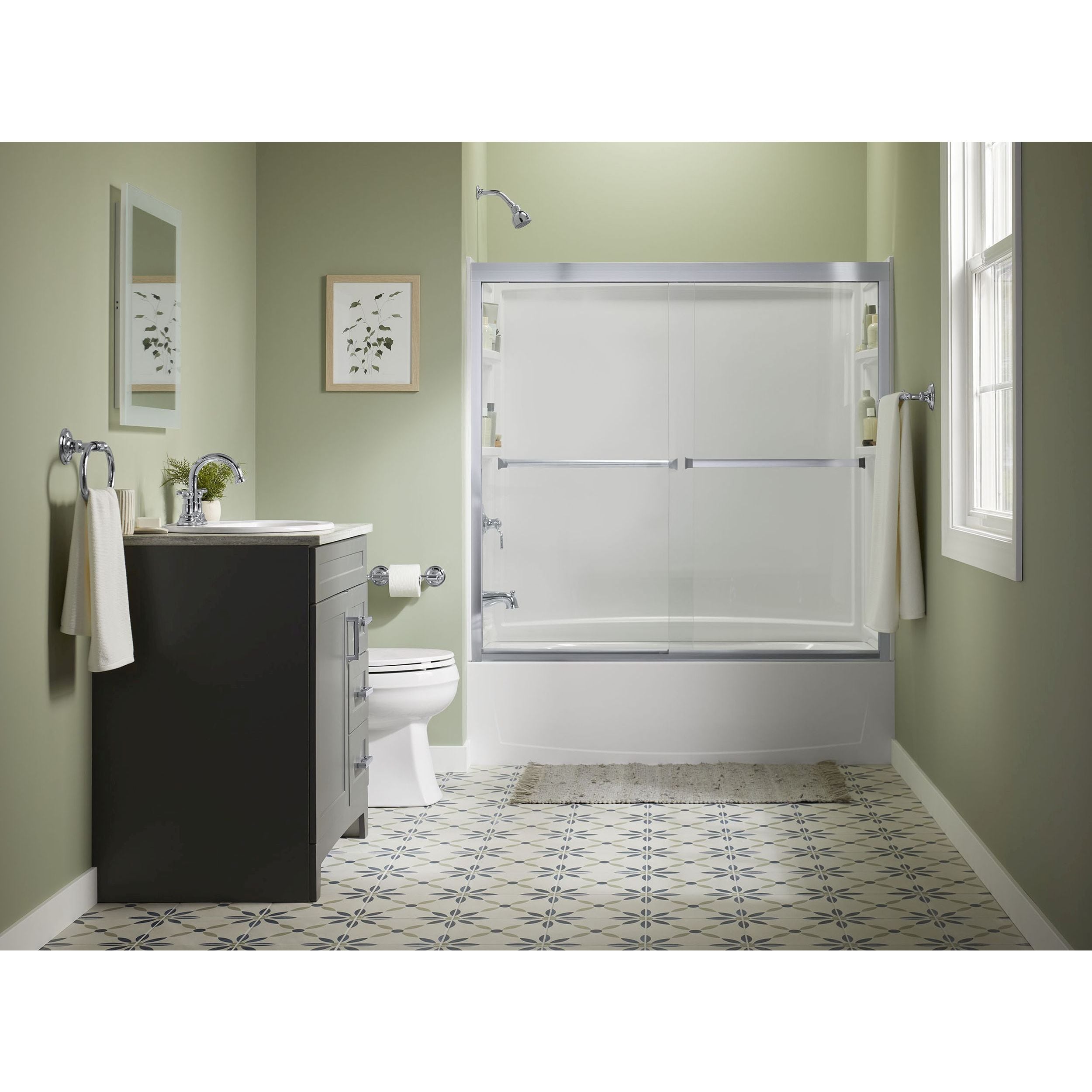 Sterling 581005-59S-G05 Meritor Silver 54-in to 60-in W x 55.125-in H Frameless Sliding Bathtub door