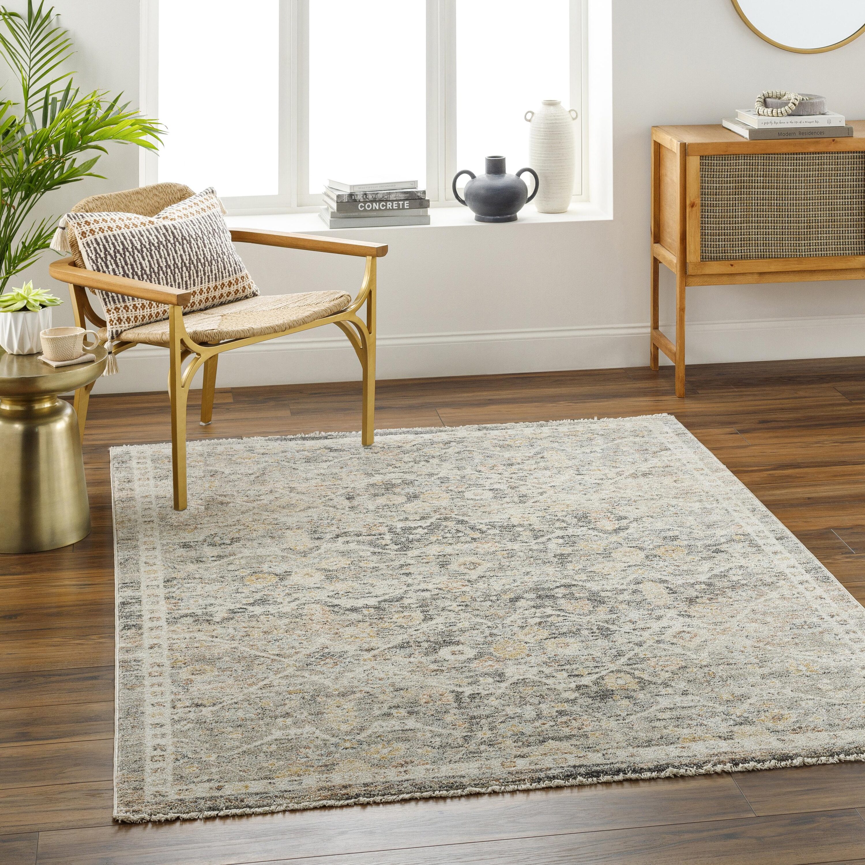 Livabliss ROJ2301-5377 Rojin 5 x 7 (ft) Flatweave Gray Rectangular Indoor Border Vintage Pet Friendly Area rug