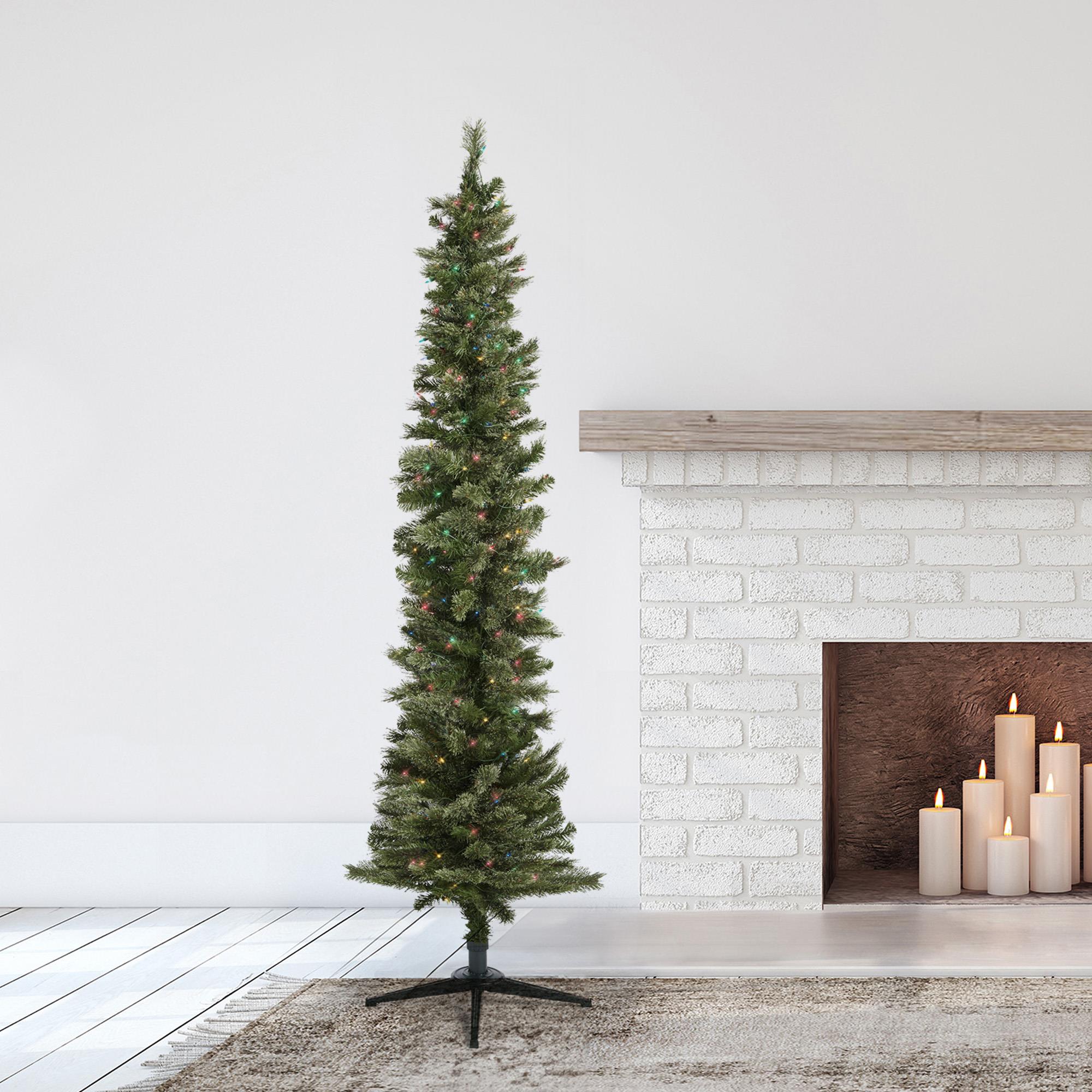 7-Foot Slim Pine Christmas Tree with Multi-Color Lights