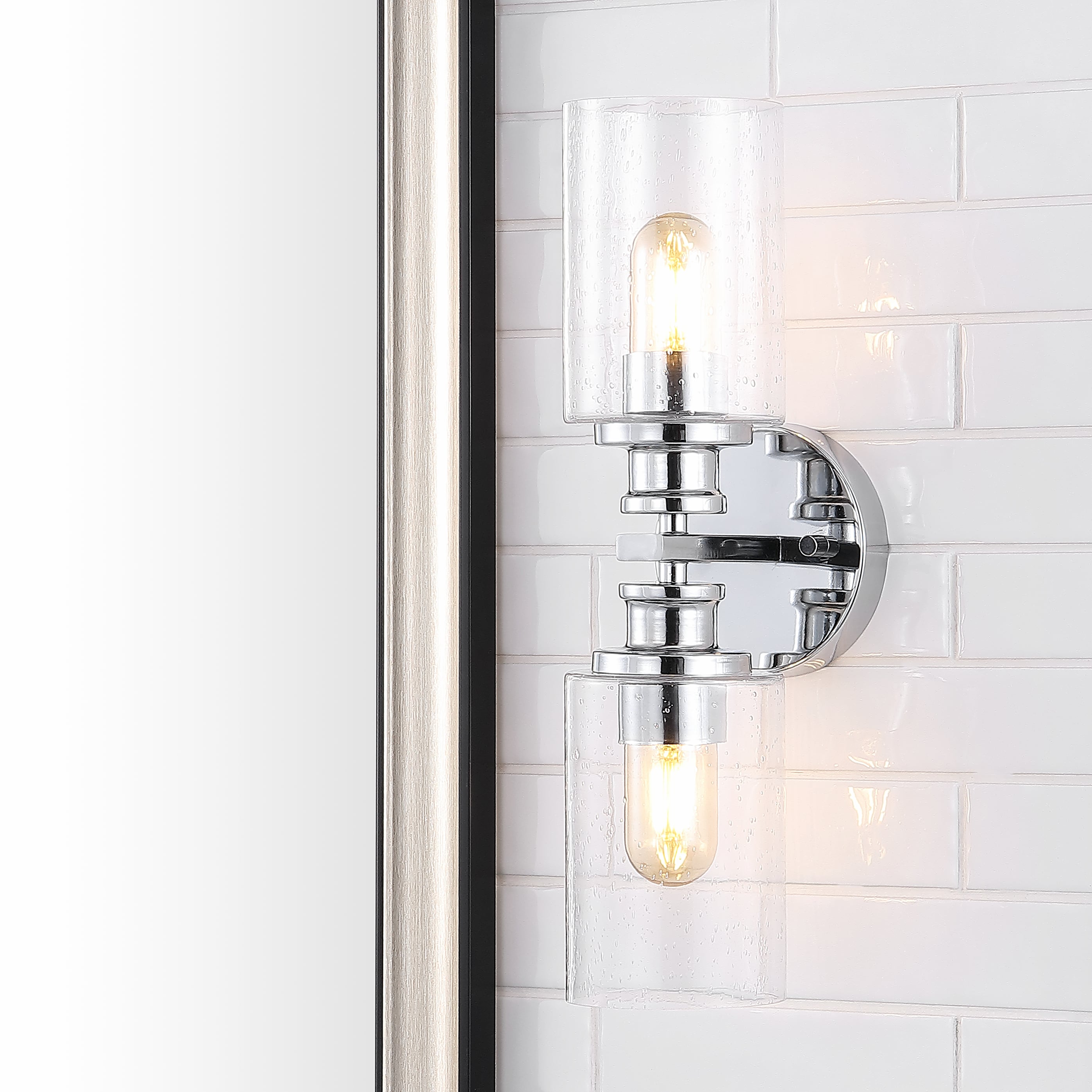 JONATHAN  Y JYL7577D Jules Edison Iron/Seeded Glass Rustic 4.75-in W 2 -Light Polished Chrome Farmhouse Wall Sconce