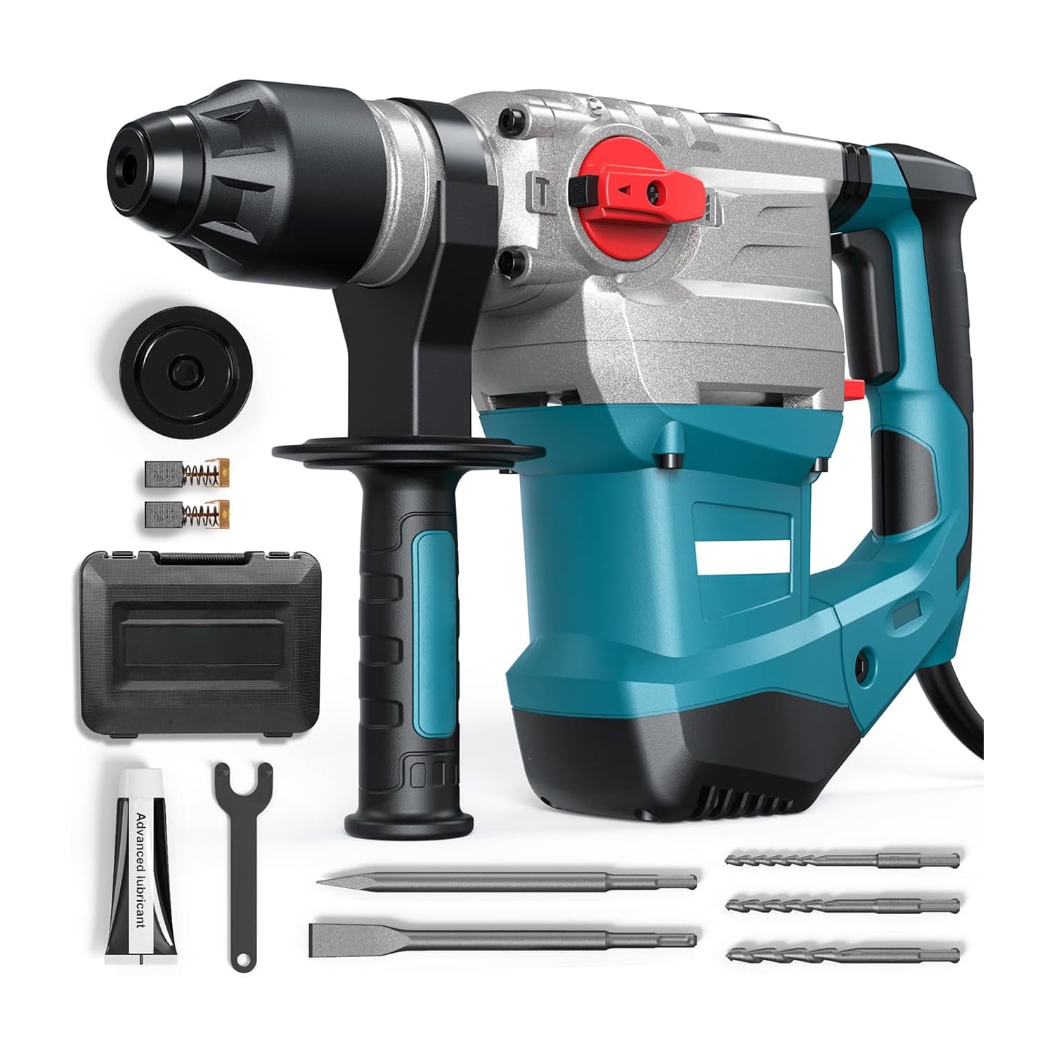 Afoxsos 13 Amp SDS Plus Rotary Hammer Drill 1.25 in Concrete 0.5 in Metal 4 Function with Chisels Drill Bits Grease 12.58 lb 1 Kit #LAF0116D08