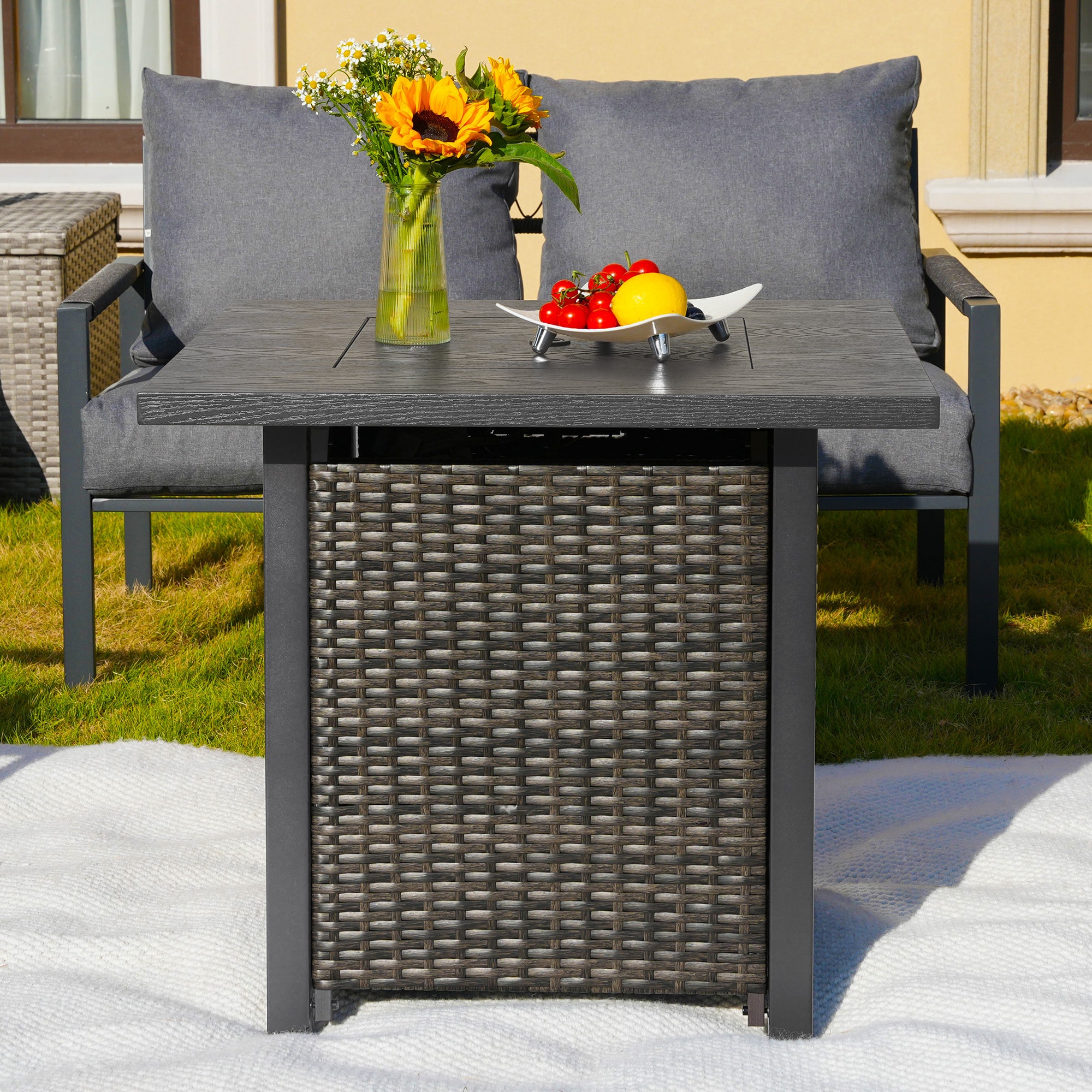AURA OUTDOOR Fire pit table 27.95-in W 50000 Maximum BTUs Stainless steel Square Liquid propane Fire pit table