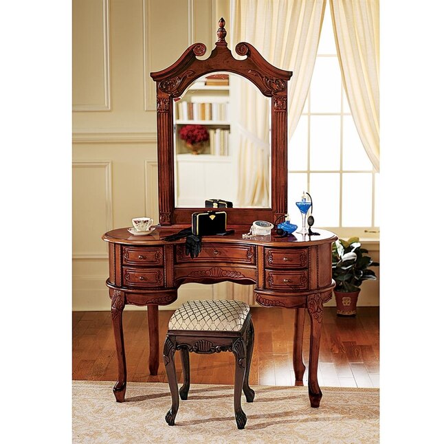 Design Toscano 45 In Brown Makeup, Brown Vanity Dresser With Mirror