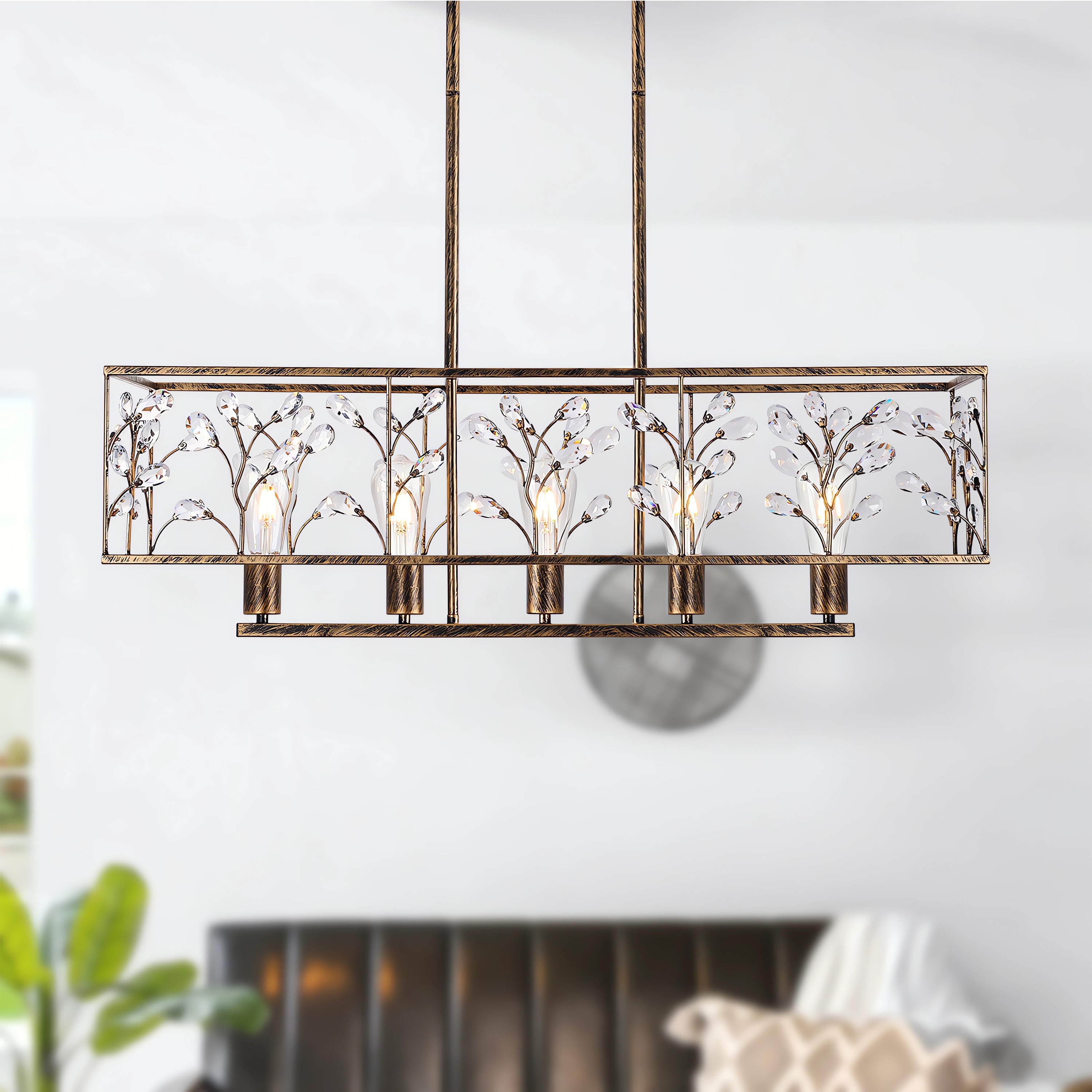 GoYeel ZP098BR05 5 -Light Antique Bronze Rustic Rectangle Hanging Kitchen island light