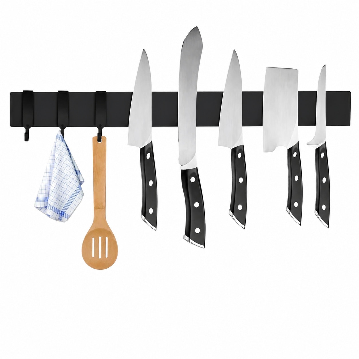 Aoibox  Magnetic Knife Holder for Wall 16 Inch with 3 Hooks No Drilling Includes Adhesive Tape and Screws Black