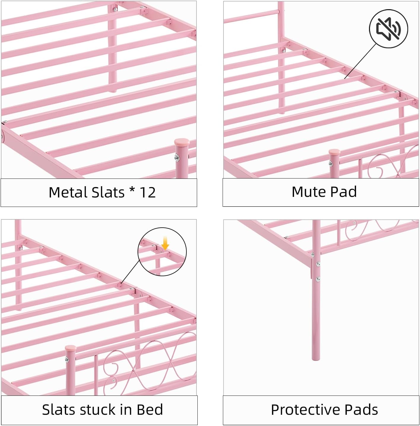 Der Rose Twin Size Metal Bed Frame with Heart Headboard and Footboard ...