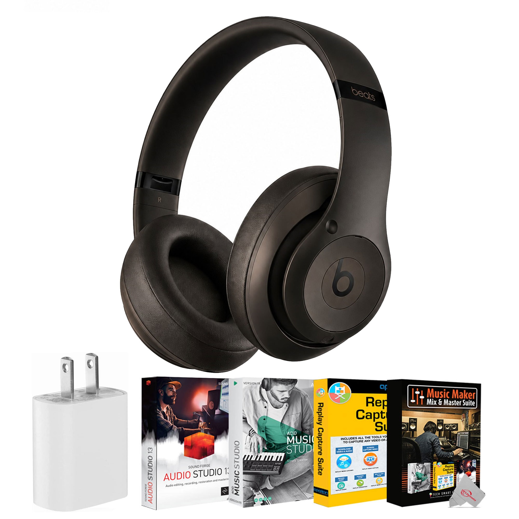 Beats by Dr. Dre Beats Studio Pro Wireless Noise Canceling Headphones MQTT3LL A Deep Brown USB Wall Charger Music Software Suite