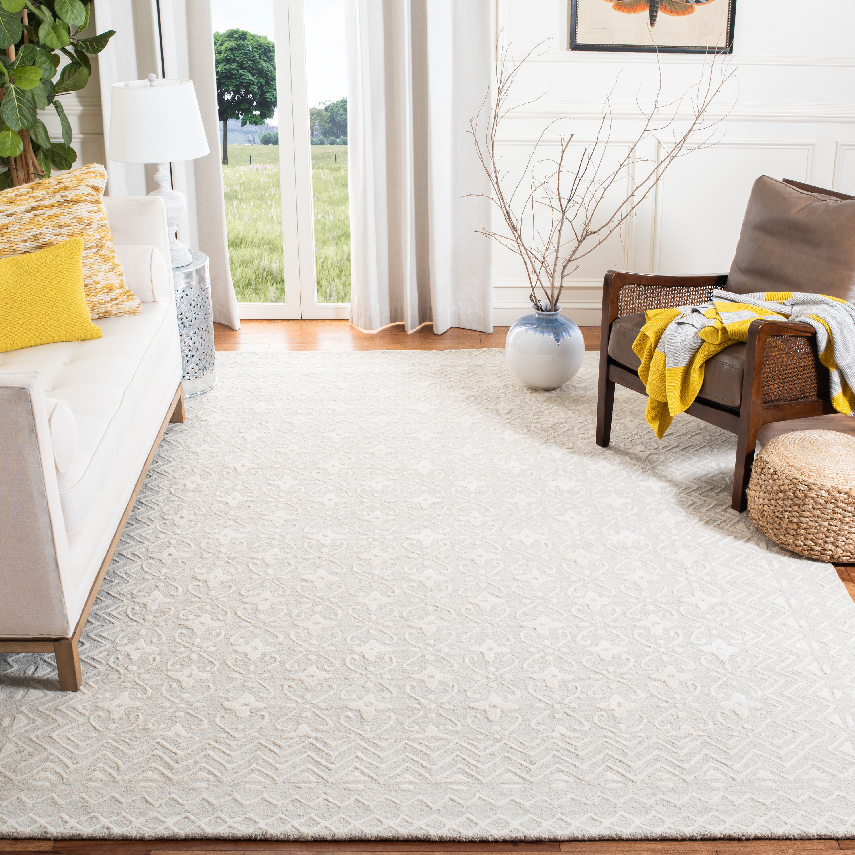  Blossom 114 Gray/Ivory Traditional 9ft x 12ft Large Rectangle Rug