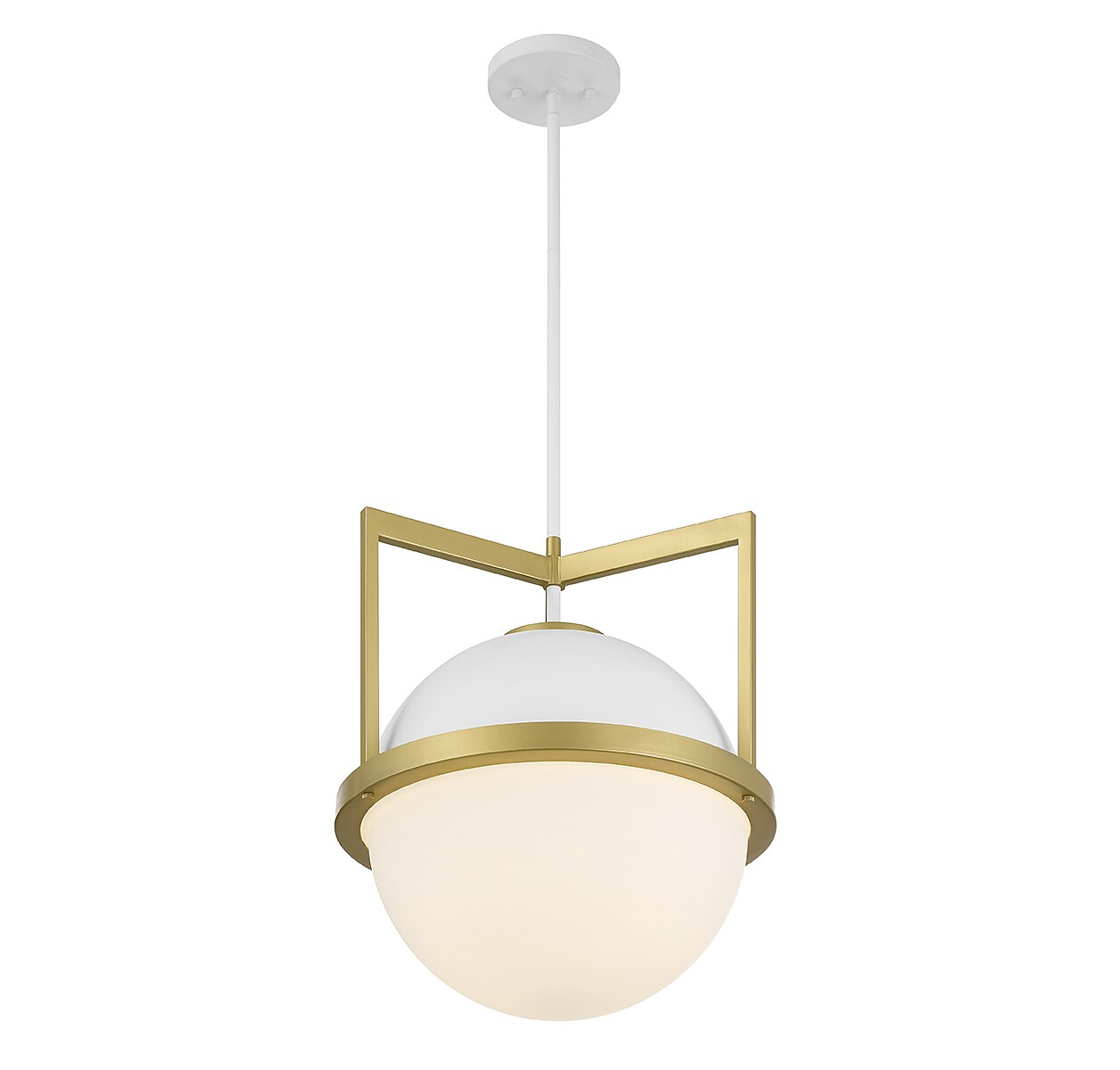 White Opal Glass and Warm Brass Globe Pendant Light