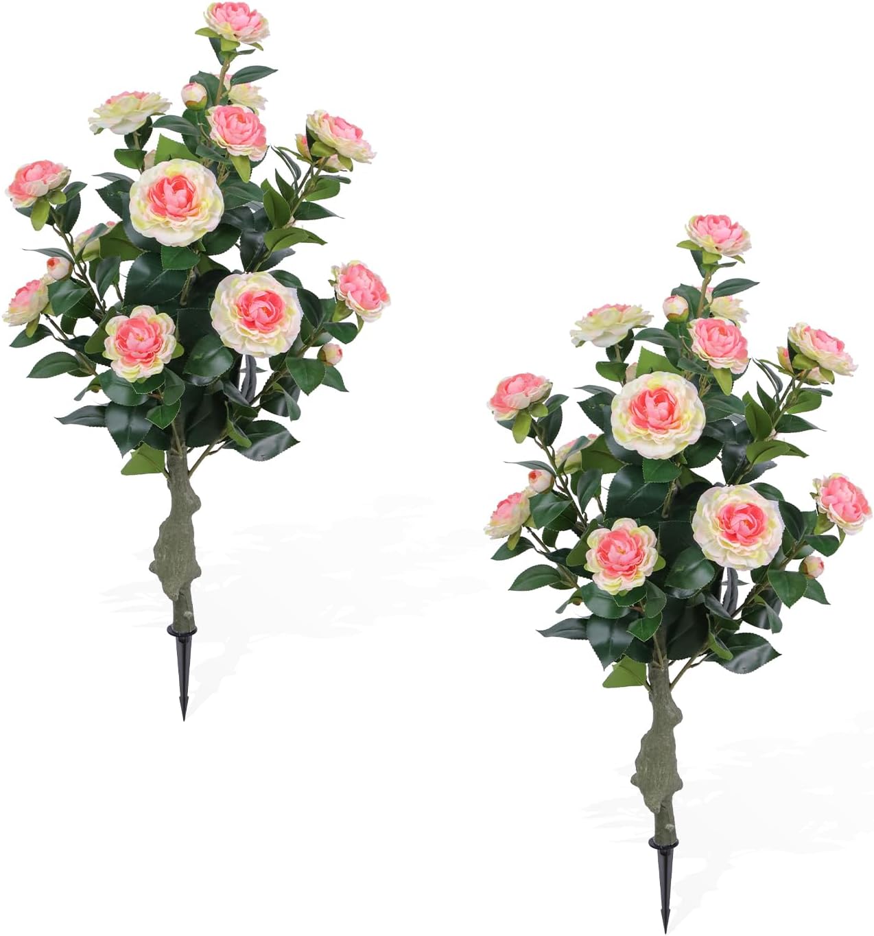 Garvee 2 Artificial Roses with Plastic Stems Iron Supports PE Flowers Leaves for Outdoor Pots Patios Houses Wedding Decorations
