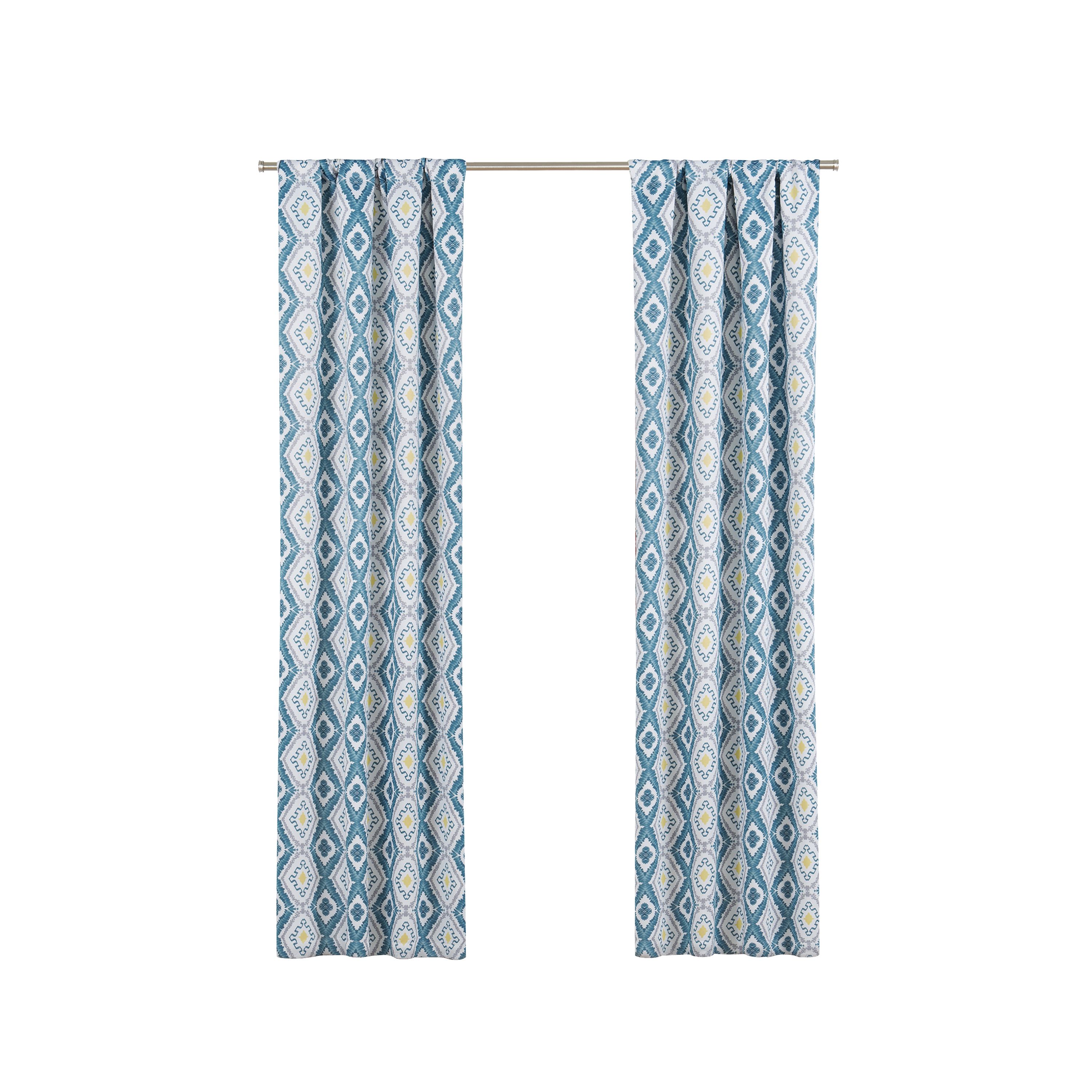 Teal Bohemian Ikat Blackout Polyester Rod Pocket Curtains