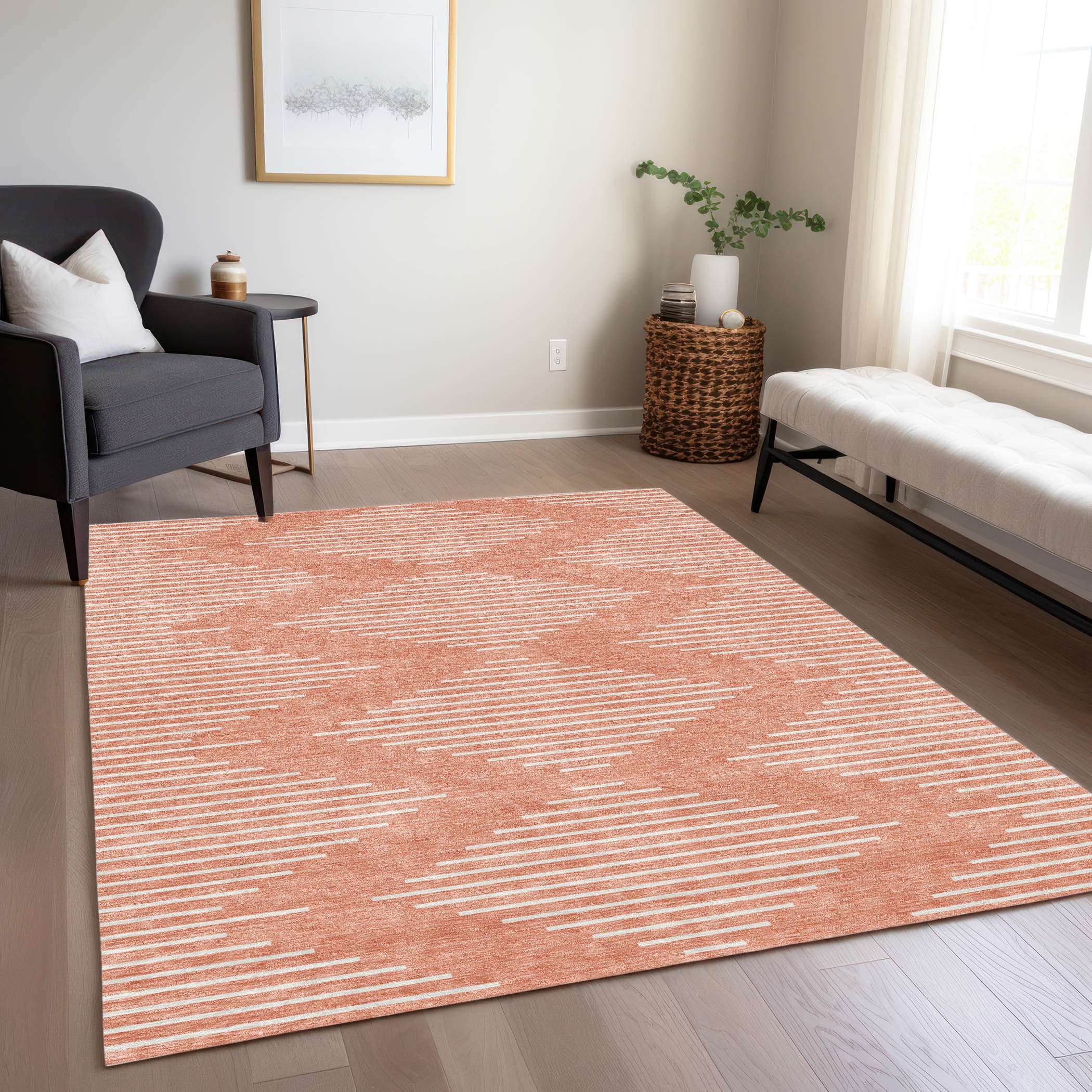 Addison Rugs ACN1016SM10X14 Chantille ACN1016SM 10 x 14 (ft) Polyester Salmon Rectangular Indoor/Outdoor Geometric Machine washable Area rug