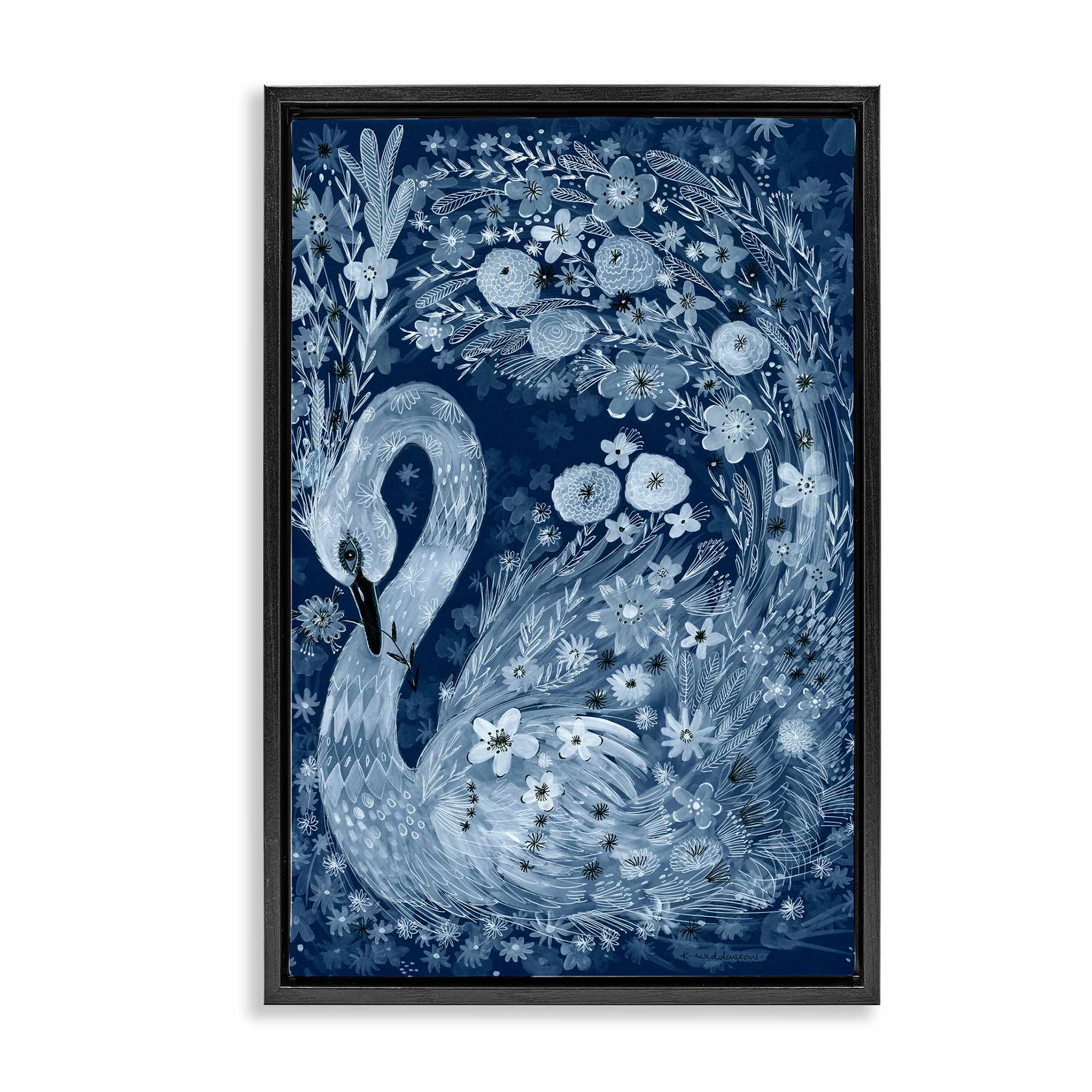 Stupell Industries BS-602-FFB-16X24 Swirling Florals Swan Floating Frame design by Kay Widdowson
