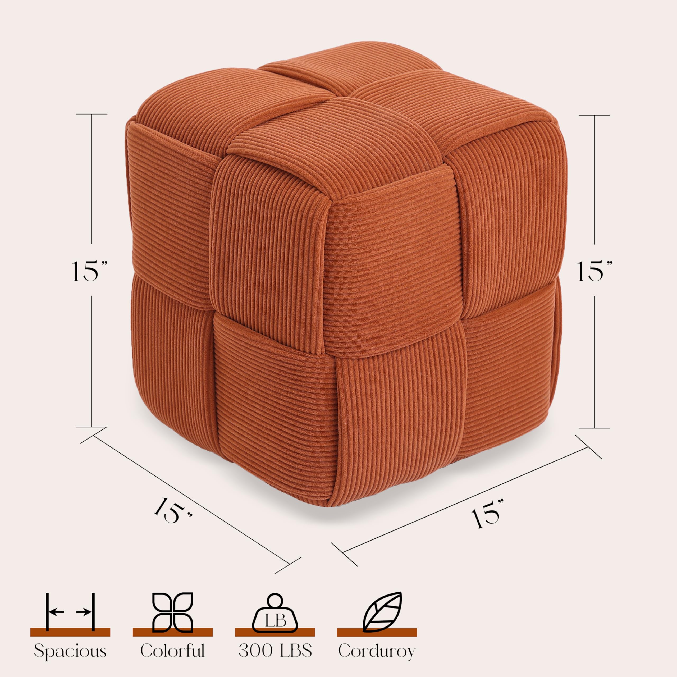 YICSAM Orange Square Woven Corduroy Ottoman Footrest Modern Vanity ...