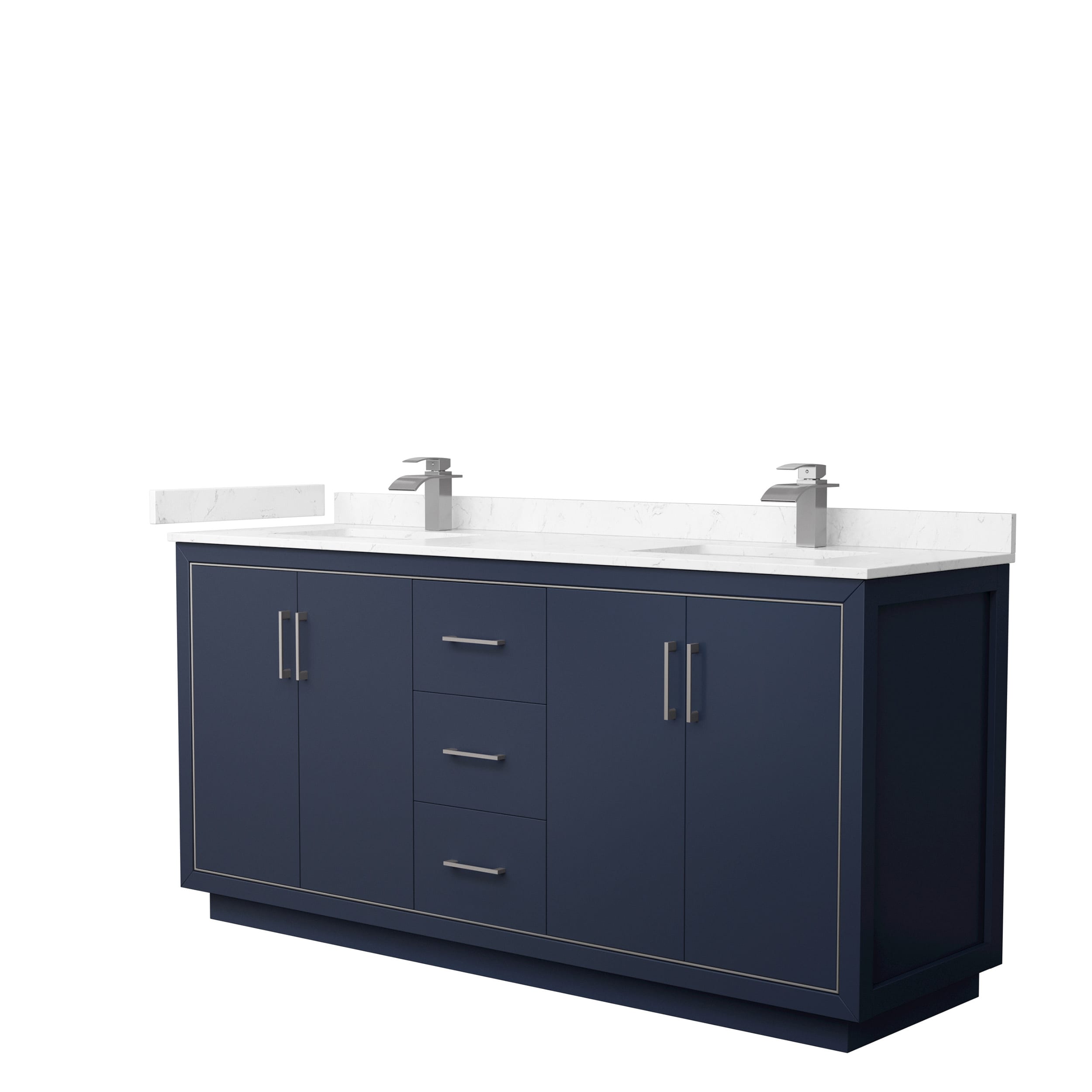 Wyndham Collection WCF111172DBNC2UNSMXX Icon 72-in Dark Blue with Brushed Nickel Trim Undermount Double sink Bathroom Vanity with Carrara cultured marble Cultured marble Top