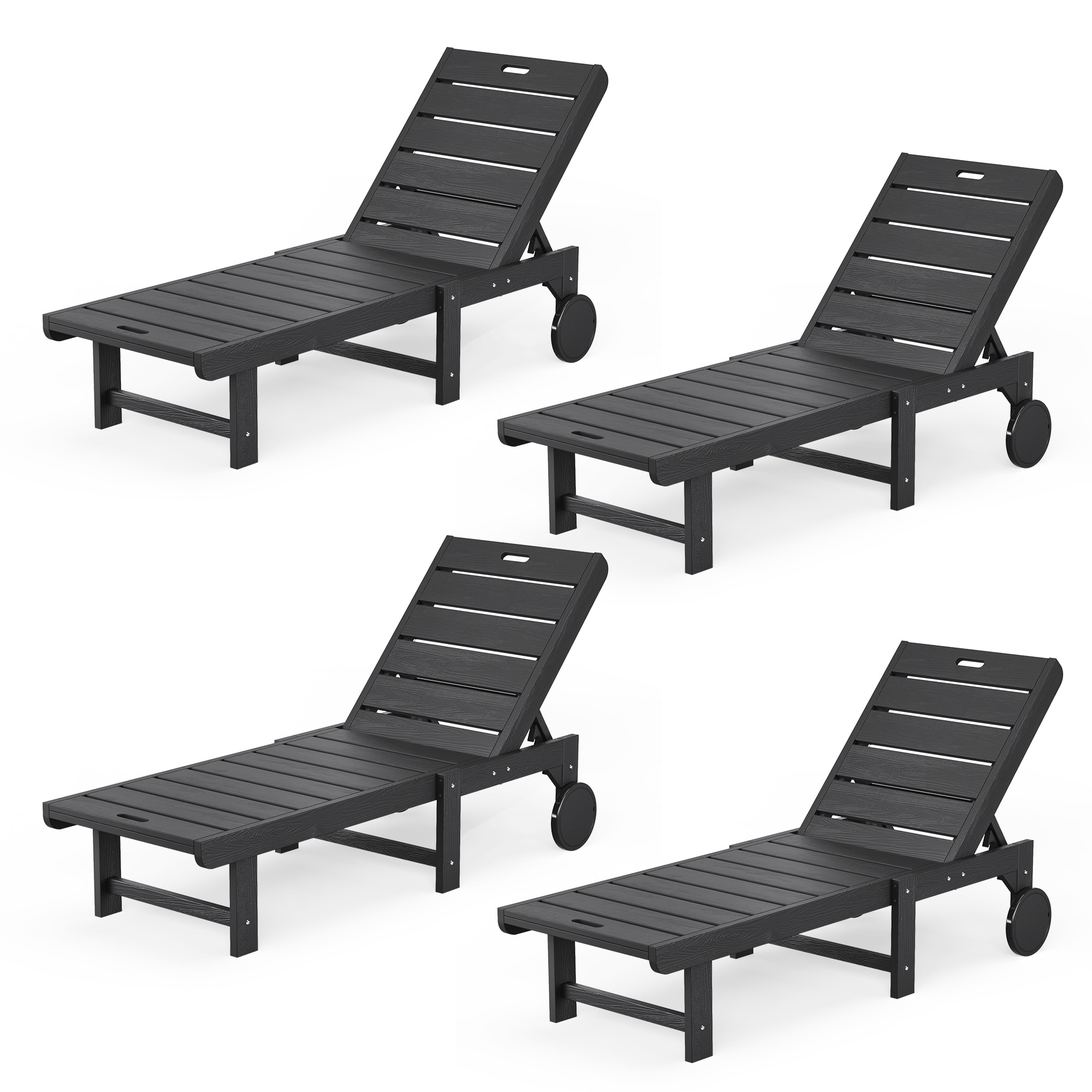 Yurevna A4JT-003-01LS Chaise lounge Set of 4 Black HDPE Frame Stationary Chaise Lounge Chair with Slat Seat