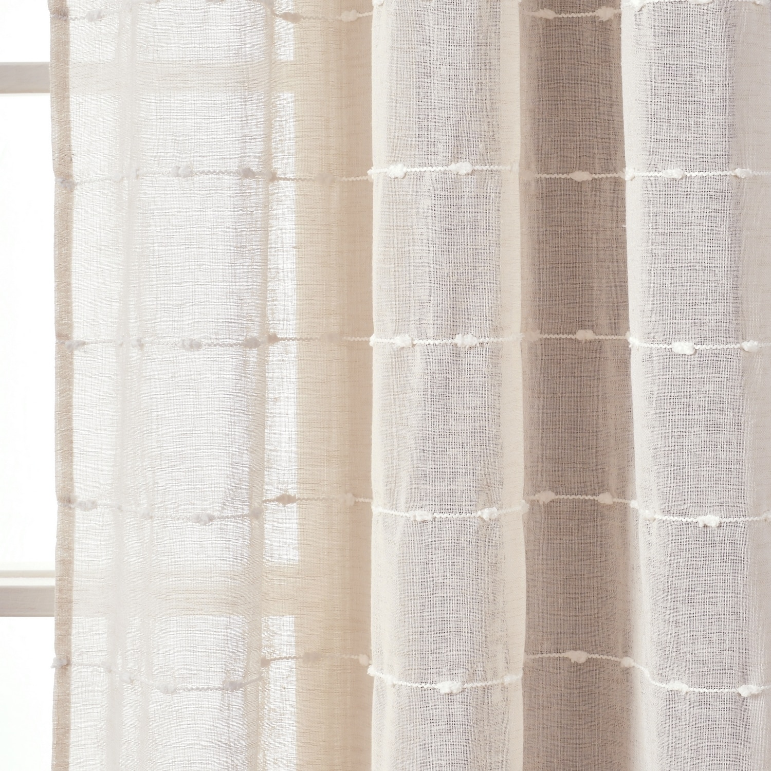 Beige Polyester Sheer Voile Curtains with Popcorn Stitch