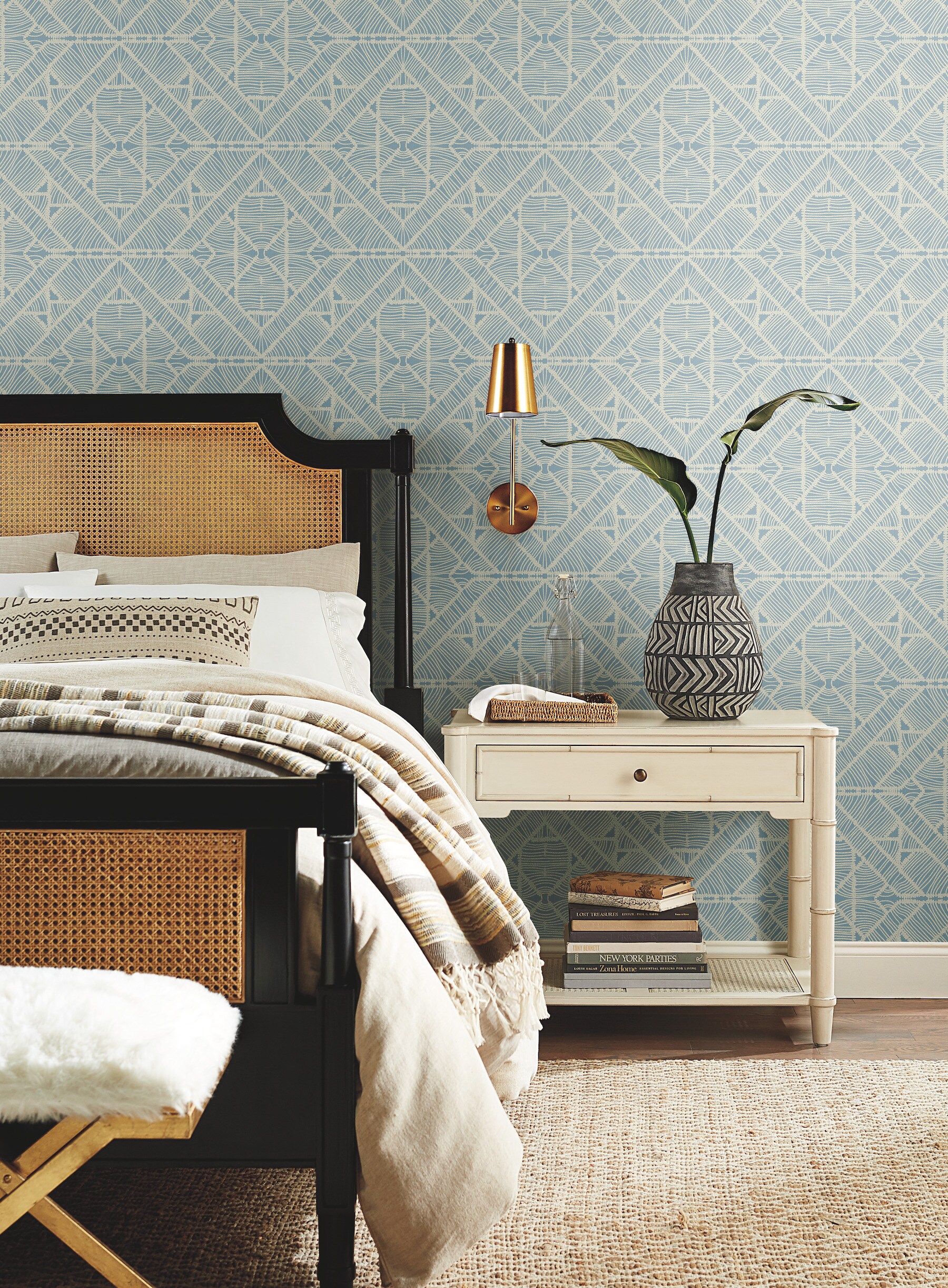York Wallcoverings TC2704 Tropics Resource Library 60.8-Sq. Feet Blue Non-woven Geometric Prepasted Water Activated Paste Wallpaper