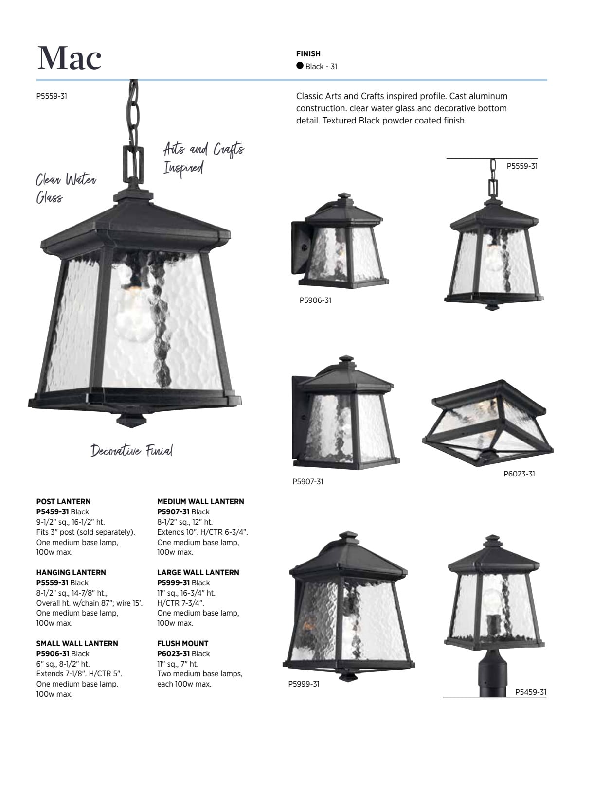Mac Black Aluminum and Glass Outdoor Ceiling Light
