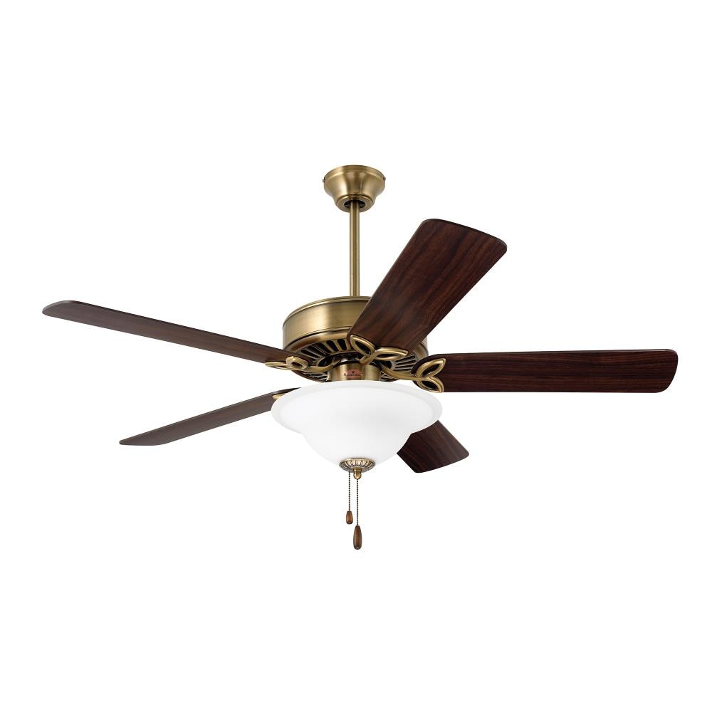 kathy ireland HOME by Luminance Pro Series 50-in Antique Brass LED Indoor  Downrod or Flush Mount Ceiling Fan with Light (5-Blade) Lowes.com