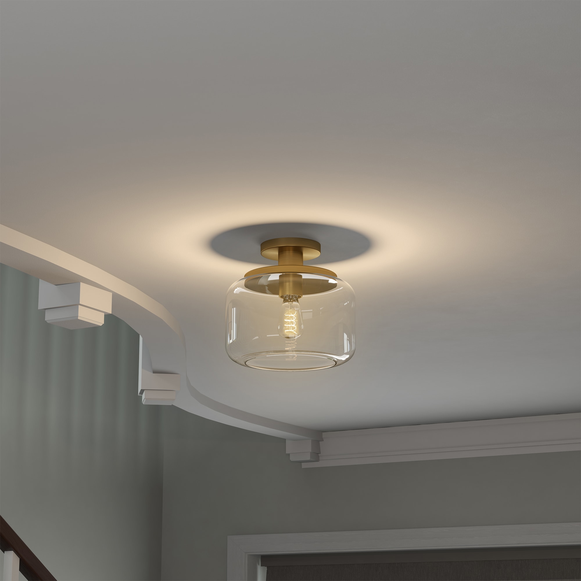 Tatum 11" Brushed Brass & Clear Glass Semi-Flush Mount Ceiling Light