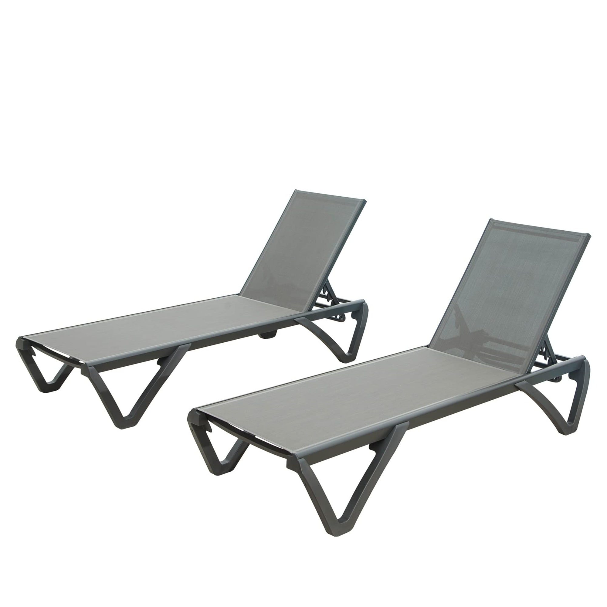BABOOM BOM-9109837-OR Outdoor Chair Set of 2 Stackable Gray Aluminum Frame Stationary Chaise Lounge Chair with Gray Texitilene fabric Sling Seat