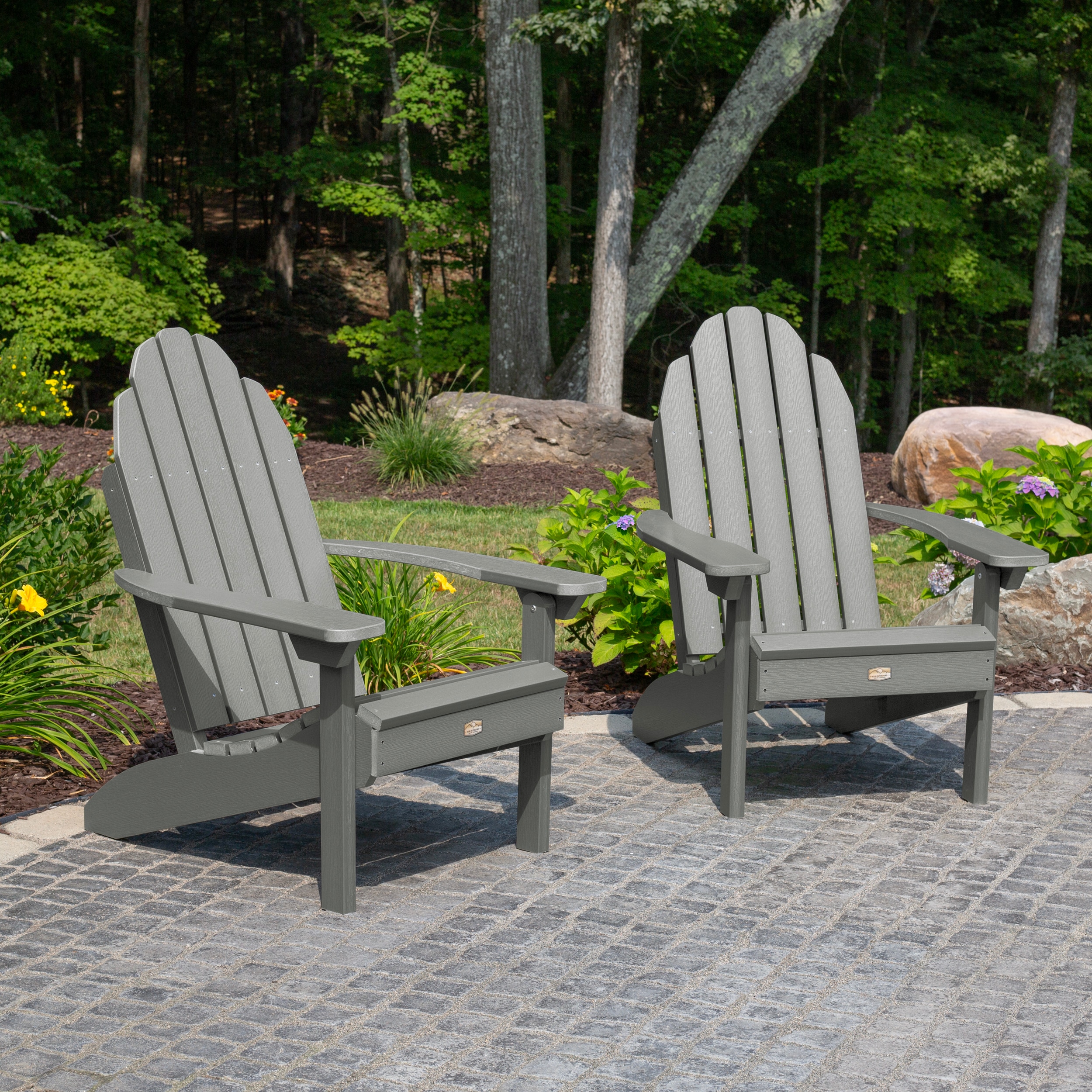 highwood EO-KITCLAS4-CGE Essential Set of 2 Coastal Teak Plastic Frame Stationary Adirondack Chair(s) with Slat Seat