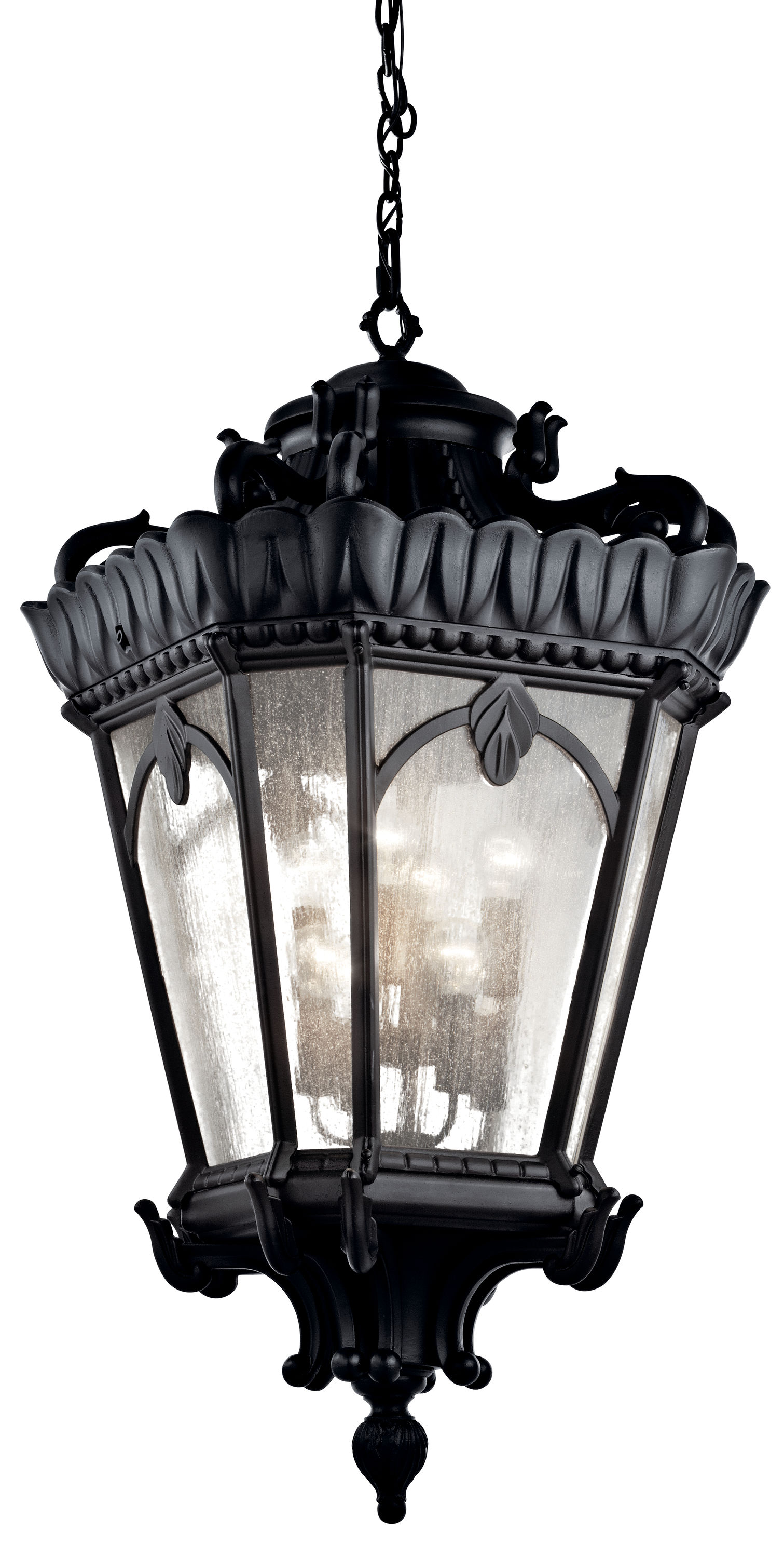 Kichler 9568BKT Tournai 8 -Light Textured Black Traditional Seeded glass Lantern Large Indoor/Outdoor Hanging Pendant light