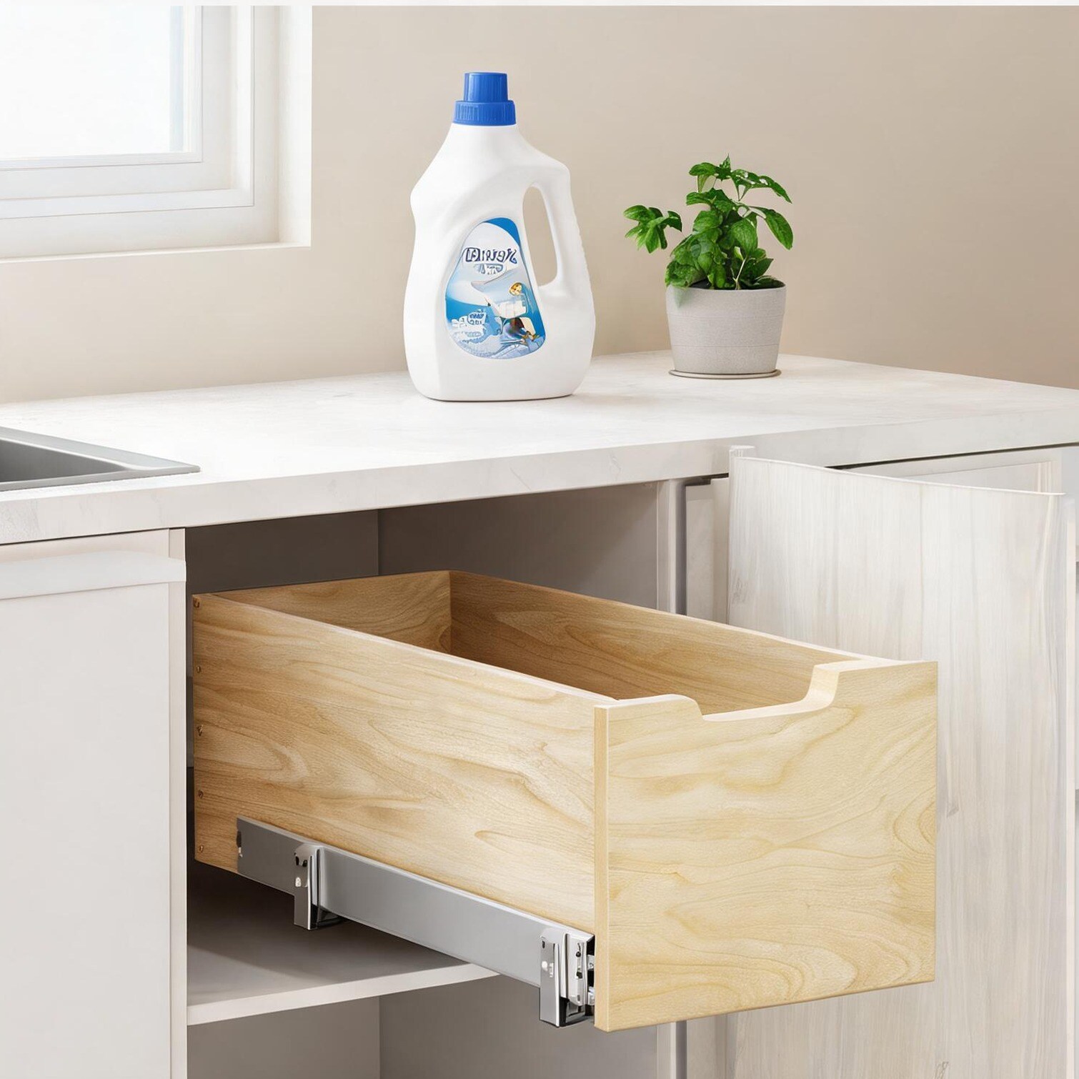 Naturefalls Wood Pull Out Cabinet Drawer Organizer with Full Extension Slides for Kitchen Pantry 21 L x 10.5 W x 8 H