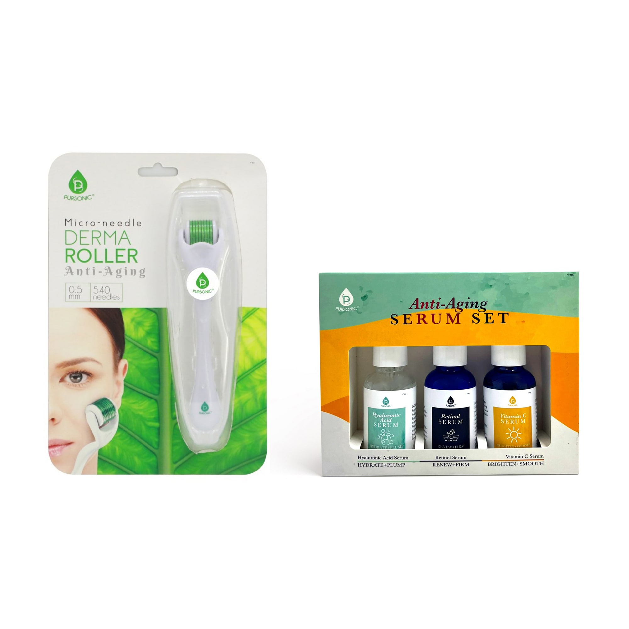 Pursonic Ultimate Renewal Kit Micro Needle Derma Roller and Anti Aging Serum Trio
