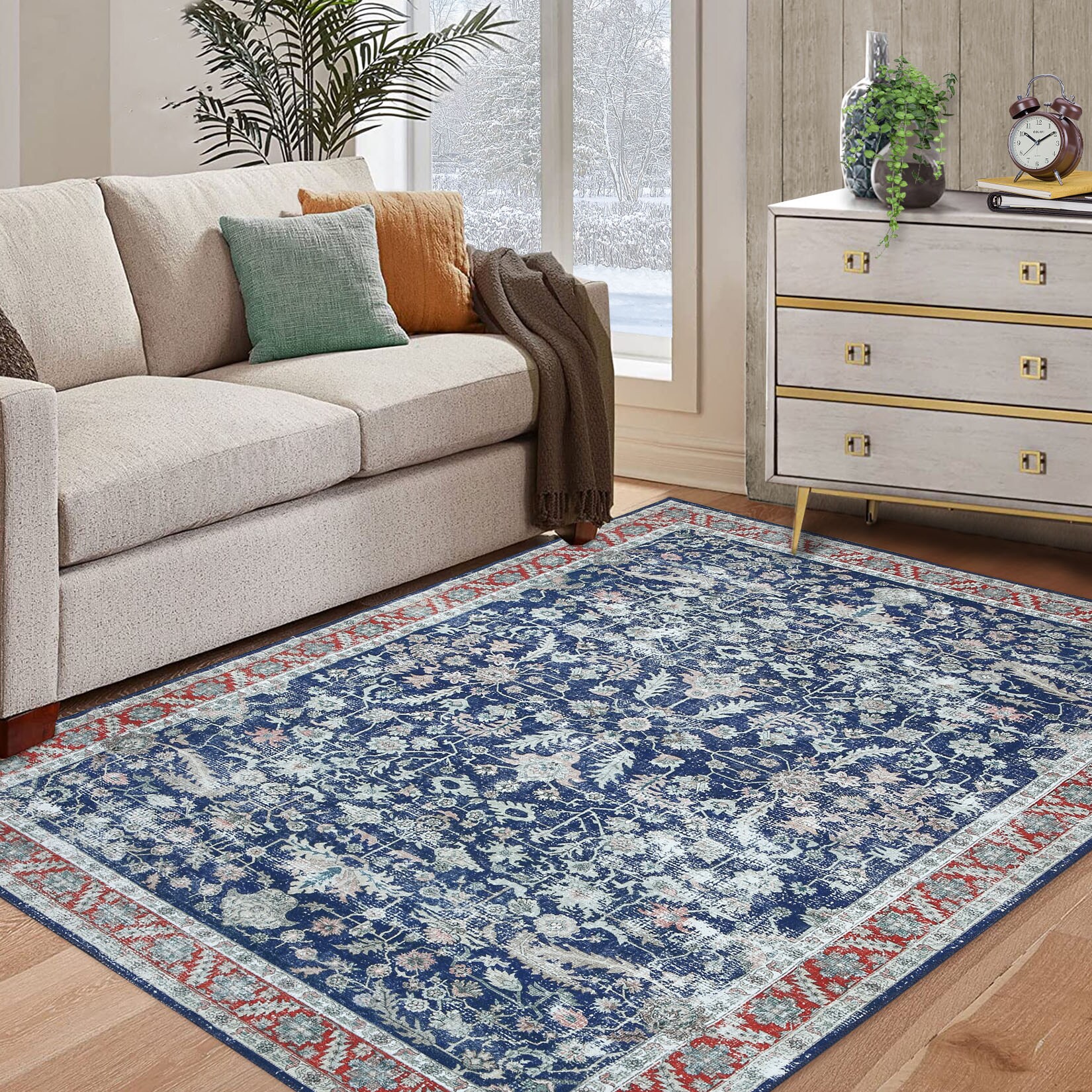 Garvee YXY-LO-PHO-0YG4UE2X 8 x 10 (ft) Loomed Blue Rectangular Indoor Floral/Botanical Persian Machine washable Pet Friendly Area rug