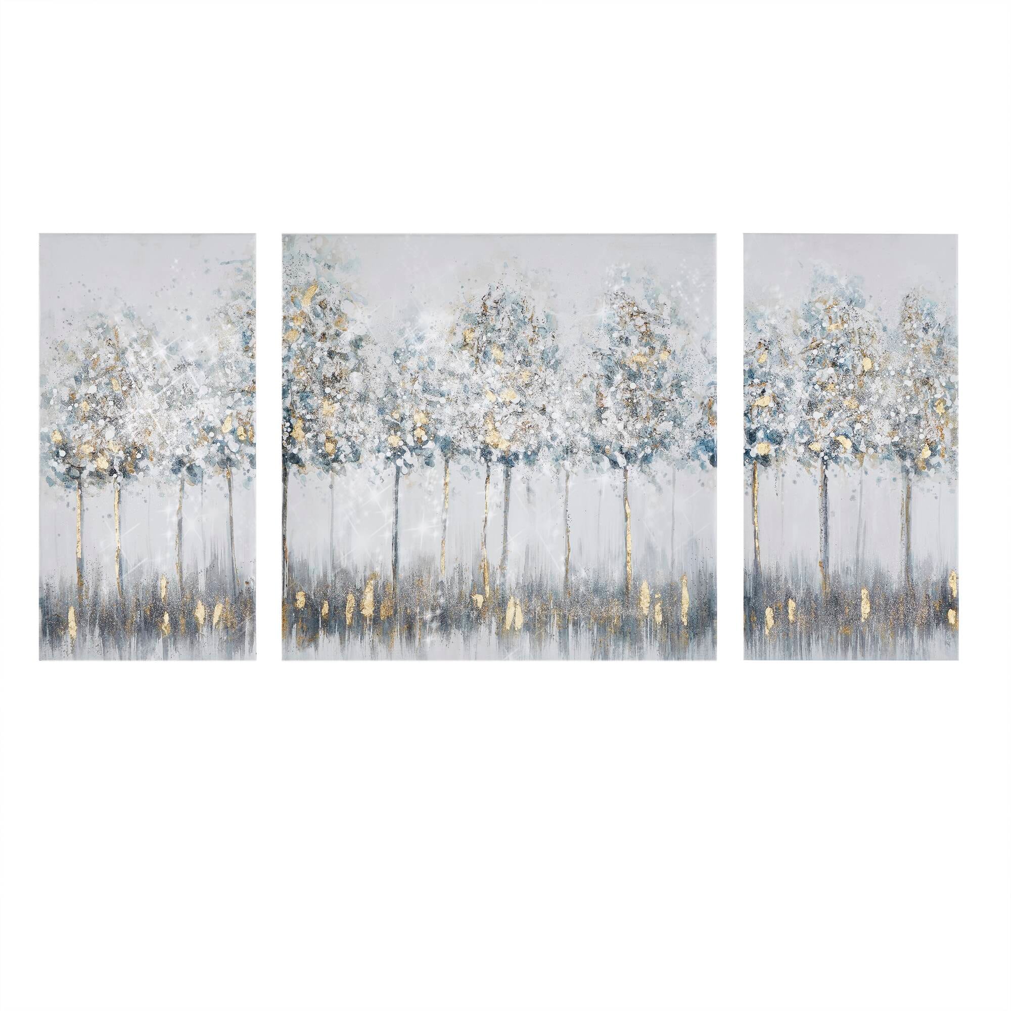 Nordic Gold Trim Blue and Gray Forest Canvas Art Set