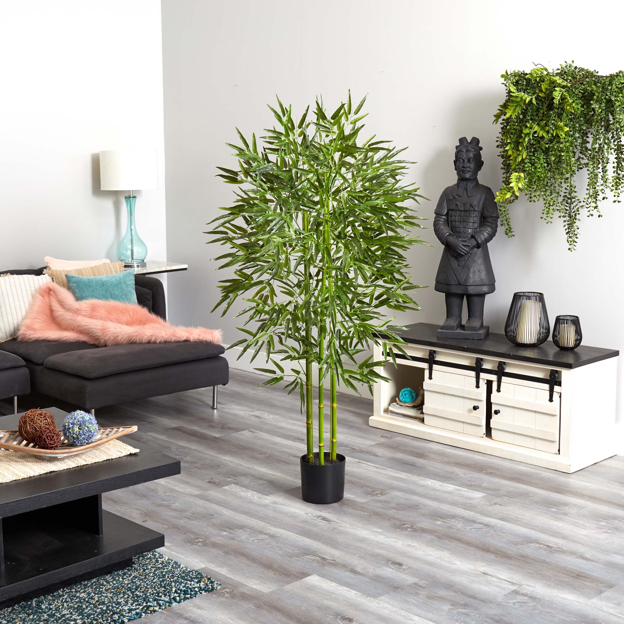5ft Green UV Resistant Bamboo Tree in Black Plastic Pot