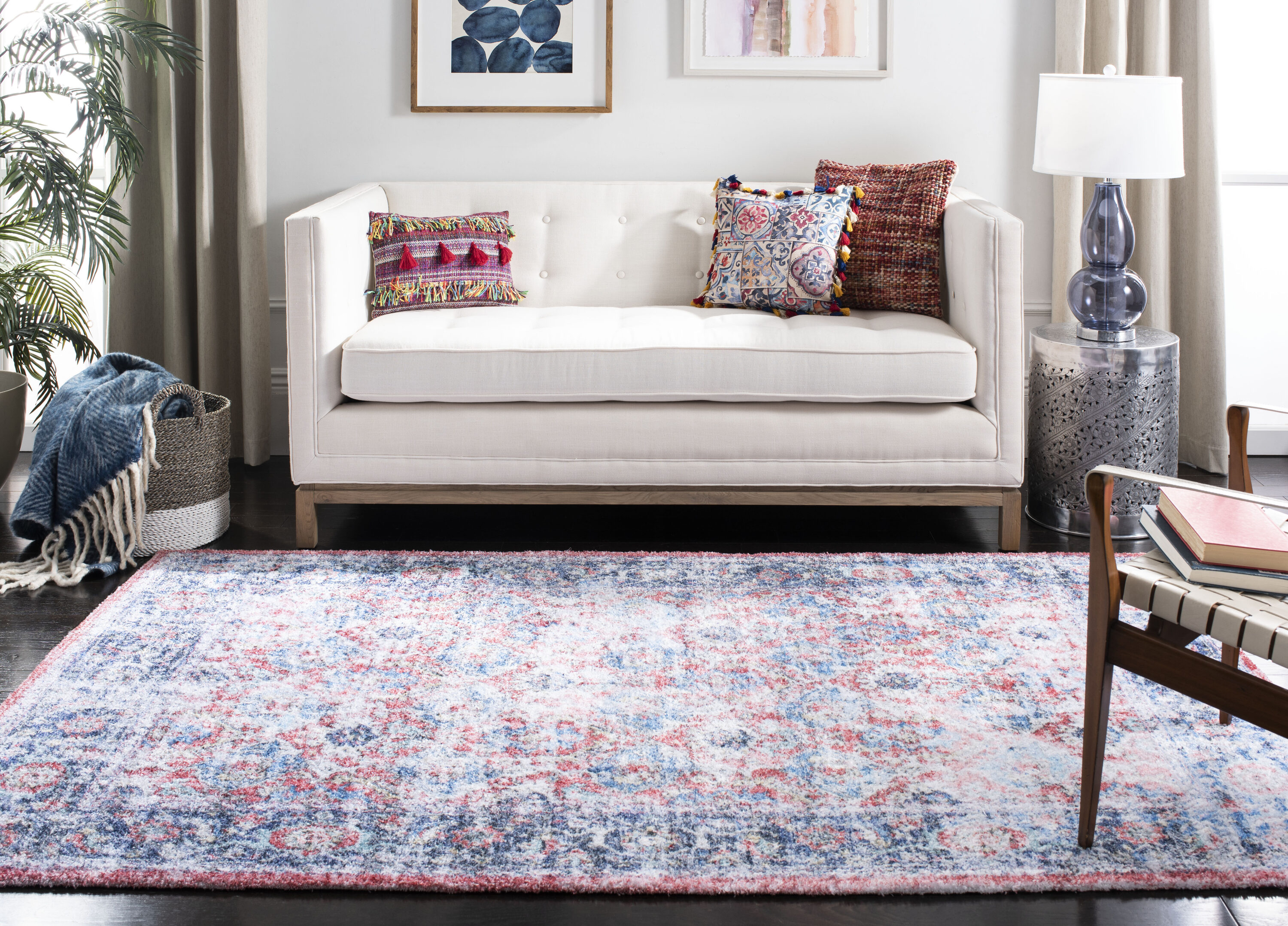5 x 8 (ft) Loomed Rust / Blue Rectangular Indoor Mid-Century Modern Professionally Clean Only Area rug