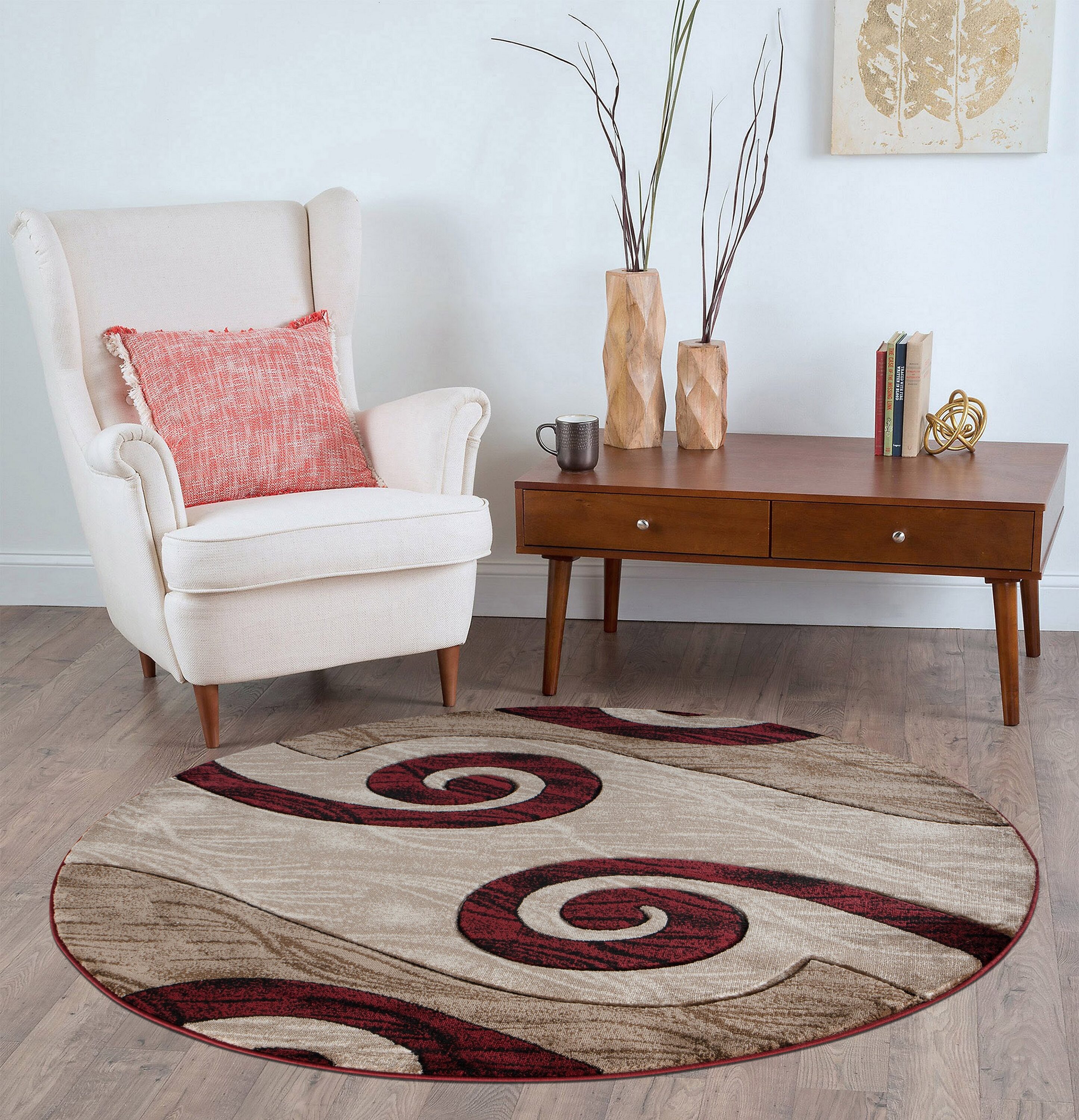 MDA Rugs OR4655 Orelsi 5 x 5 (ft) Polypropylene Brown/Burgundy Round Indoor Abstract Area rug