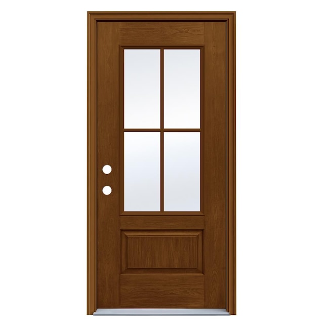 36 in. x 80 in. Right-Hand 3/4 Lite Rain Decorative Glass Mocha Stain Fiberglass Prehung Front Door w/Brickmould 36 in. x 80 in. Right-Hand 3/4 Lite Rain Decorative Glass Mocha Stain Fiberglass Prehung Front Door w/Brickmould